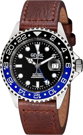 Gevril Mens Wall Street Stainless Steel Watch, Genuine Italian Leather Strap