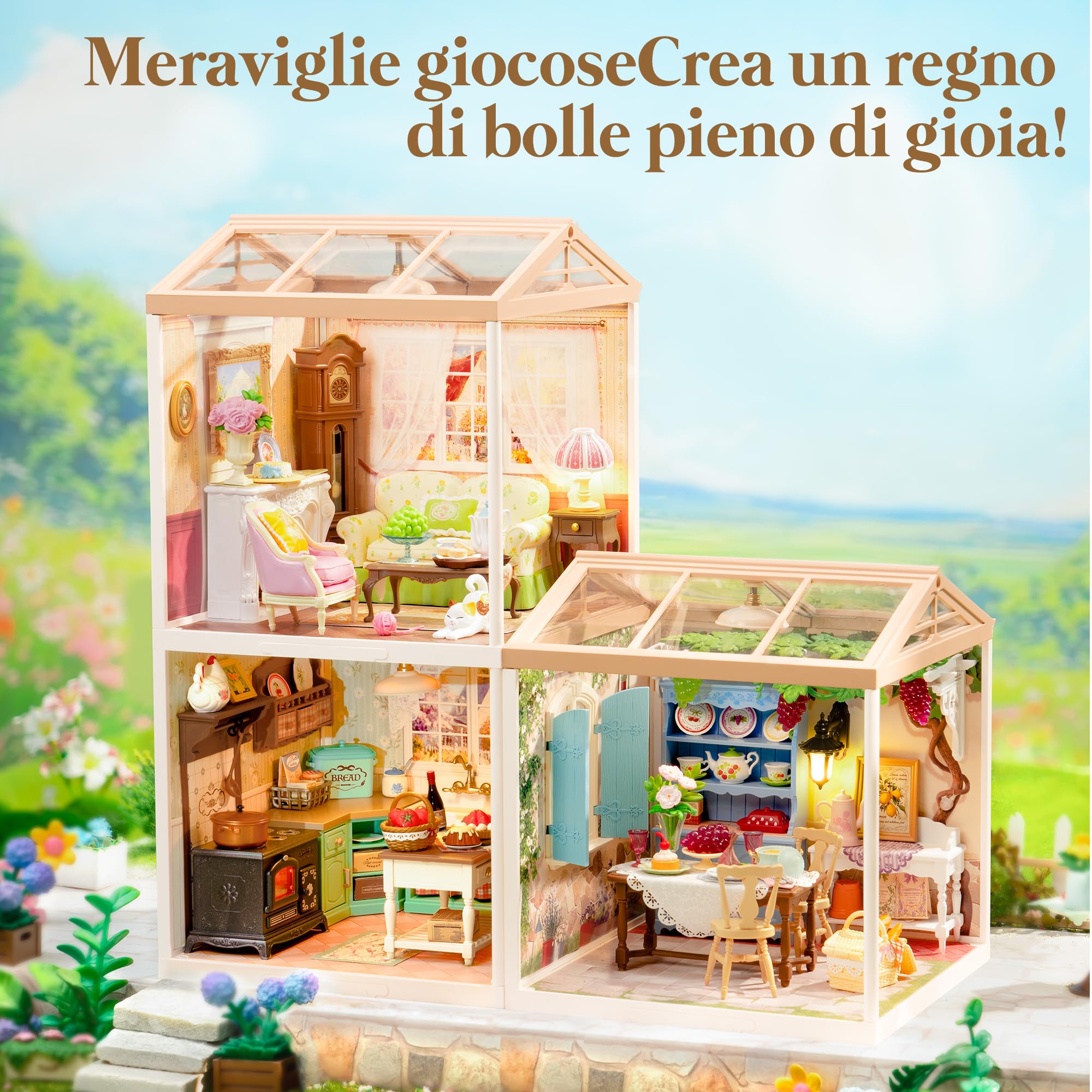 Rolife Super Creator Modellismo Casa in Miniatura da Costruire Kit Fai da te Per Adulti Kit di Costruzione di Mini Casa Scatola Espositiva Impilabile Senza Colla (Farmhouse Kitchen)