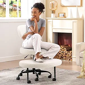 Ergonomic Cross Legged Office Chair with Wheels - Adjustable Height for Meditation, ADHD Desk & Yoga - Wide Criss Cross Design with Lumbar Support, Kneeling Chair - Off White