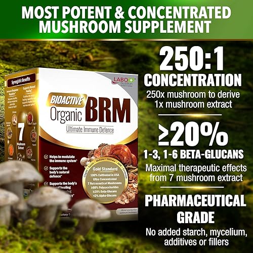 Miniatura 3 de LABO Nutrition BRM orgánico bioactivo apoyo inmunológico avanzado y mantiene la actividad natural de las células asesinas 6 hongos terapéuticos