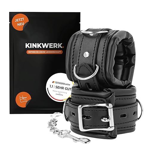 KINKWERK Cuffs BASIC | Restraints with connecting chain | Flexible & robust for bondage games | Comfortable inner lining | Aesthetic, discreet design | BDSM, Bondage (Foot) - Foot