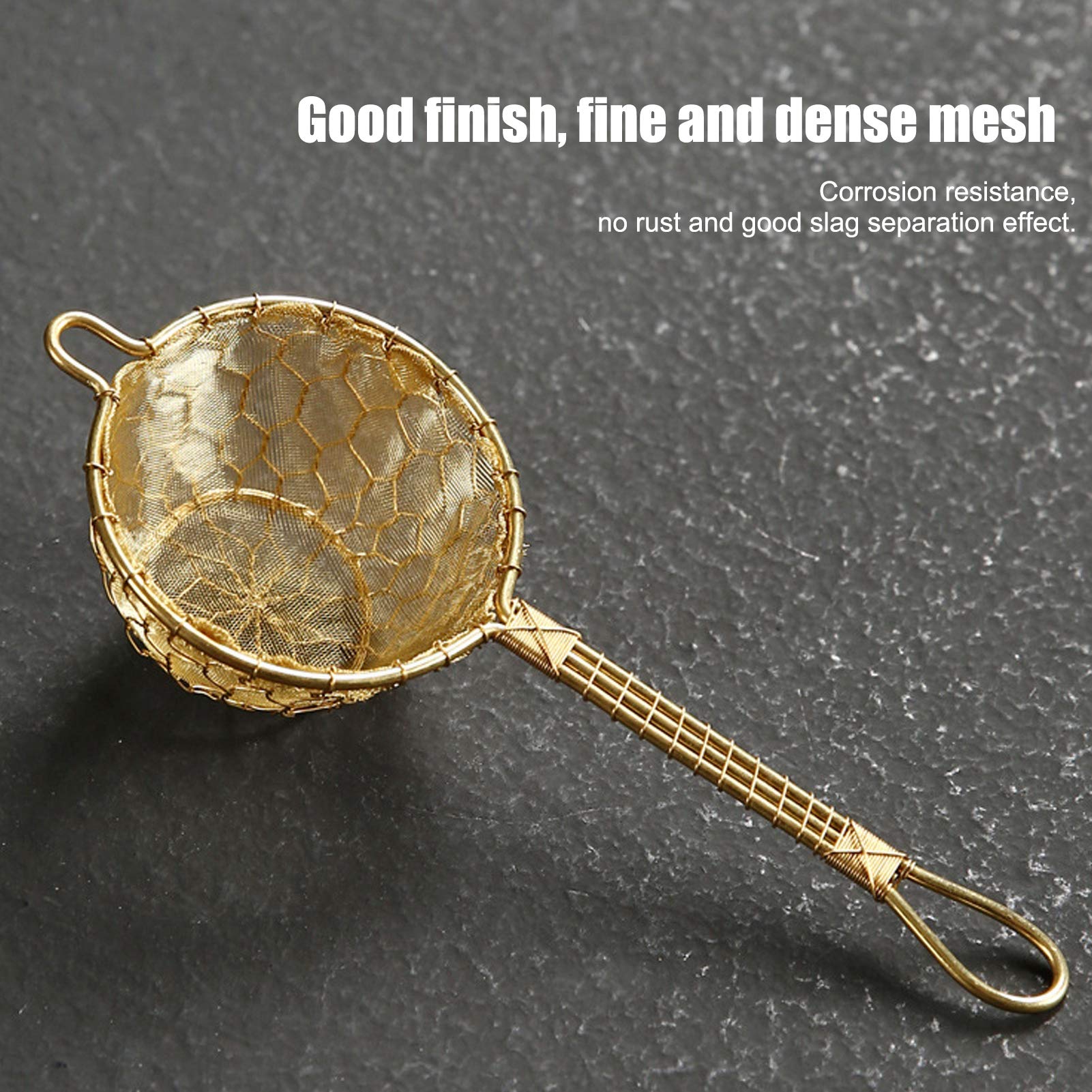 Infuseur à thé en cuivre, filtre réutilisable en vrac avec long manche, maille fine tissée à la main pour théière, idéal pour l'infusion de thé à base de plantes et de feuilles en vrac