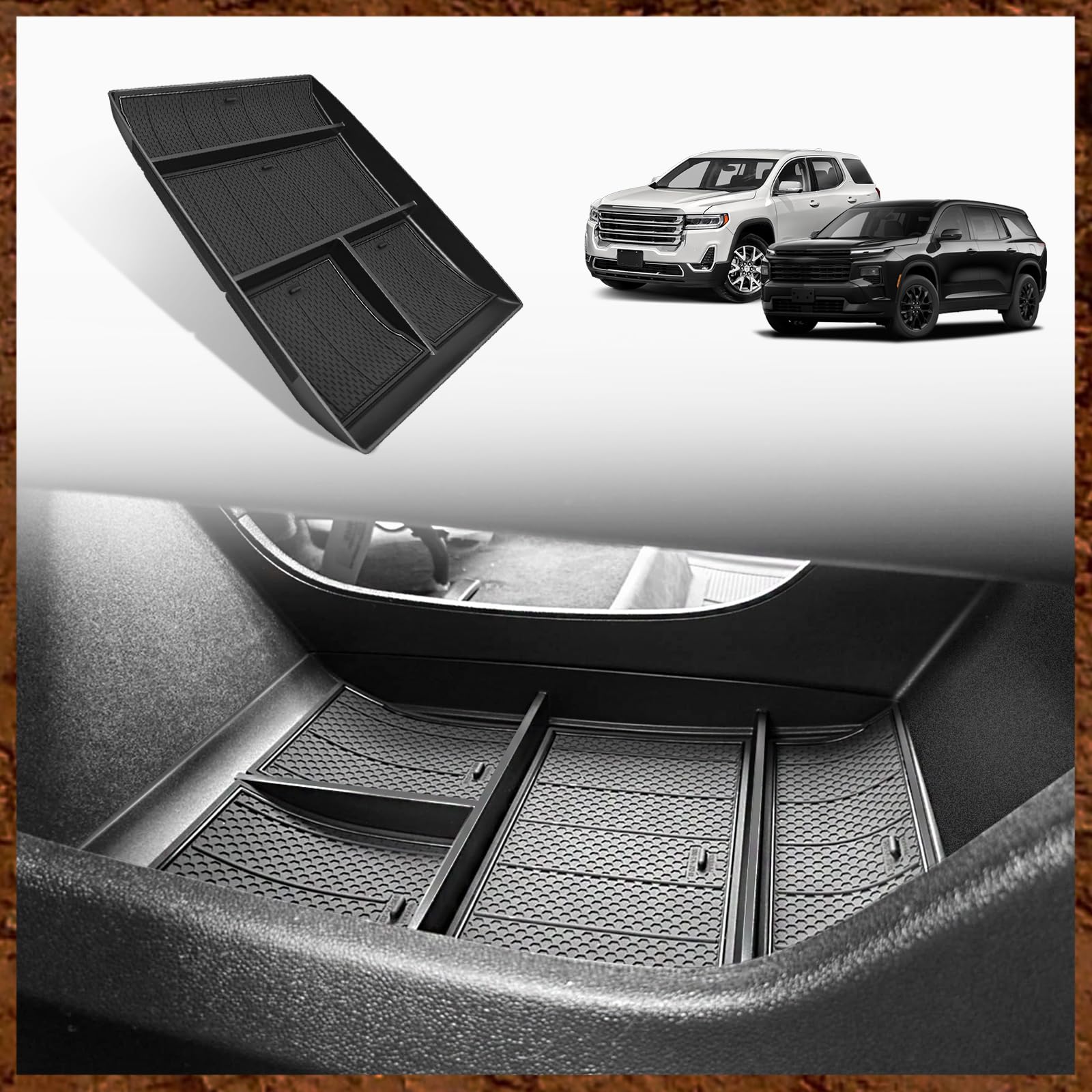 MuslogyLower Center Console Organizer Compatible with 2024 2025 GMC Acadia & Chevy Traverse Accessories Interior Storage Divider Bottom Insert Tray with Anti-Slip Mats