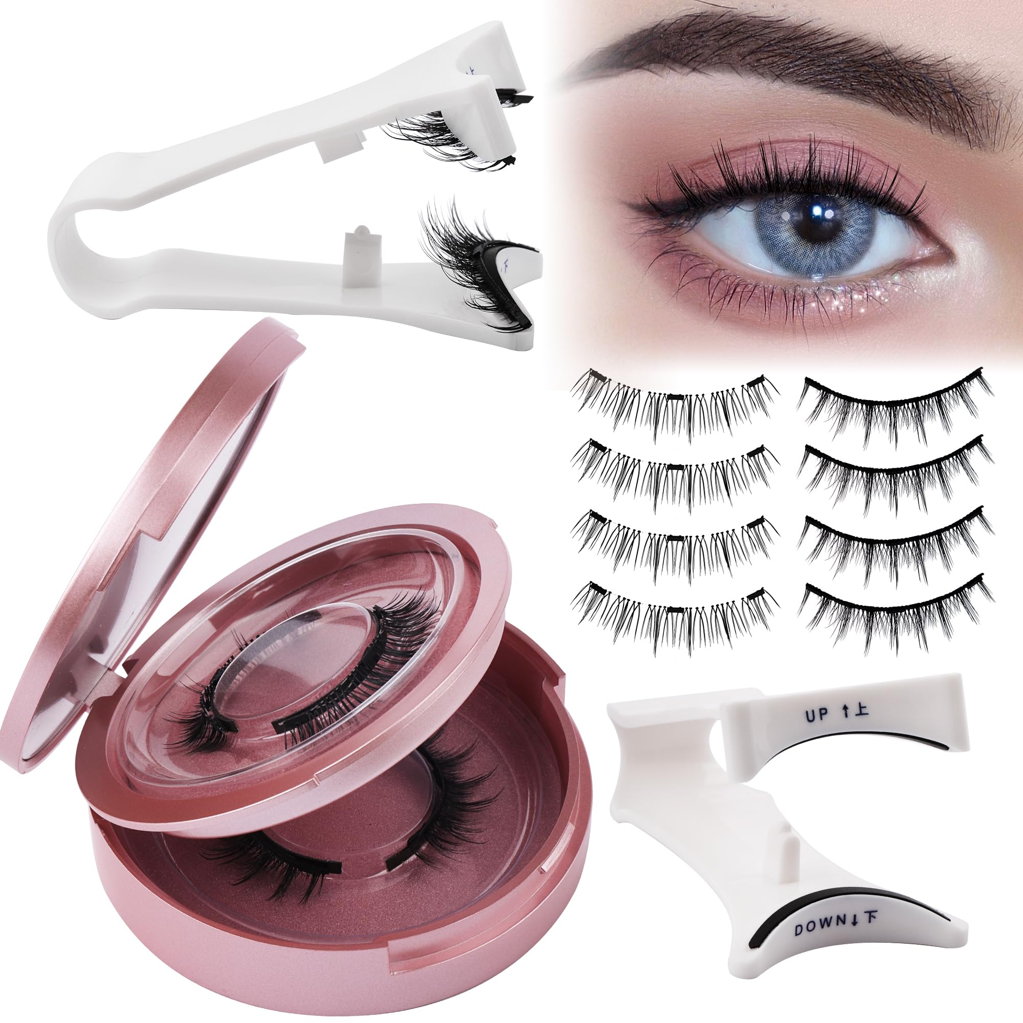 GEMERRY 2 pares de Pestañas Postizas Magnéticas Pestañas Postizas Magnéticas con Aplicador No Necesita Pegamento Pestañas Magnéticas Aspecto Natural e Impermeable(MC+WJ26)