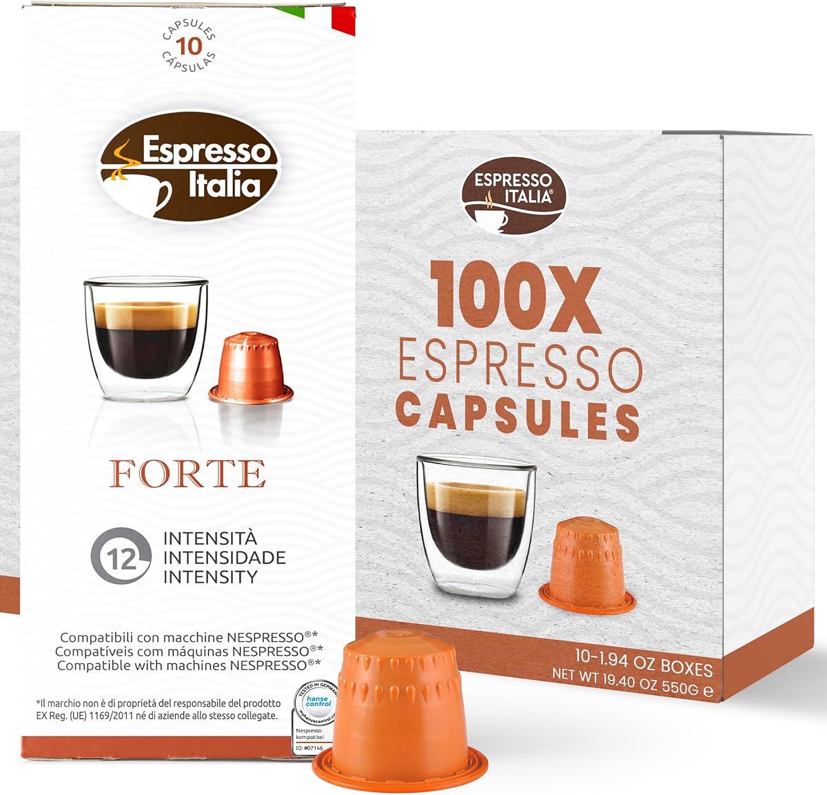 Cápsulas de café compatibles con Nespresso 100 ct Tostado oscuro Forte | Café expreso italiano