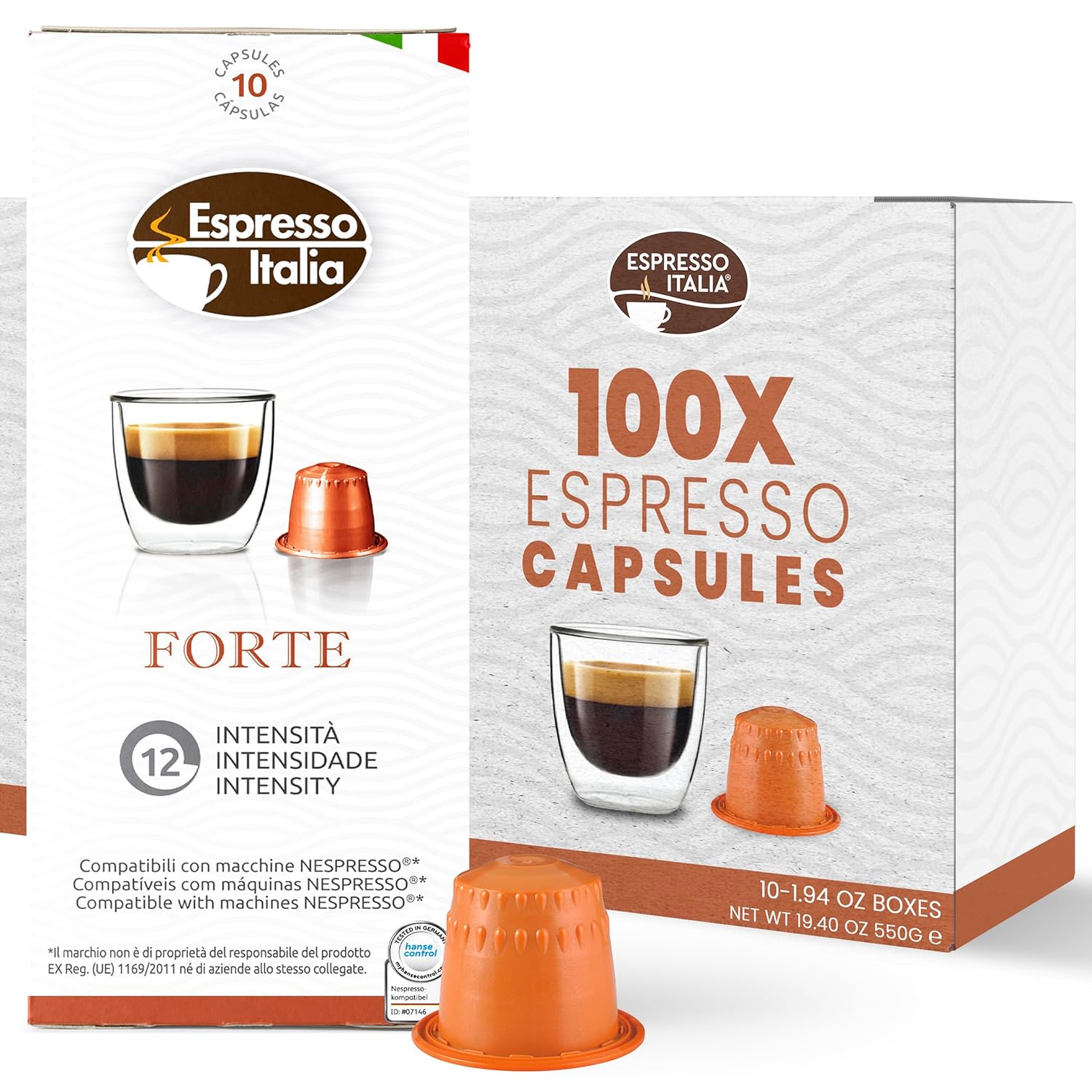 ESPRESSO ITALIA FORTE Blend – 100 ct Intensity 12. Coffee capsules compatible with Nespresso Original Line Machines, Italian Espresso Pods ideal for strong Ristretto.