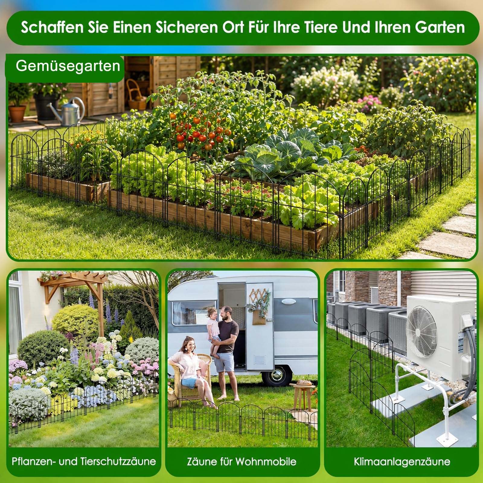 Hundezaun,20 Paneles Steckzaun Metall (60cm H X 33cm W,Gesamtlänge 6,6M) Dekorative Gartenzaun,Keine Graben Tier Barriere Fechten, Rostfrei Metalldraht Panel Grenze,Gartenzaun Metall Für Kaninchen
