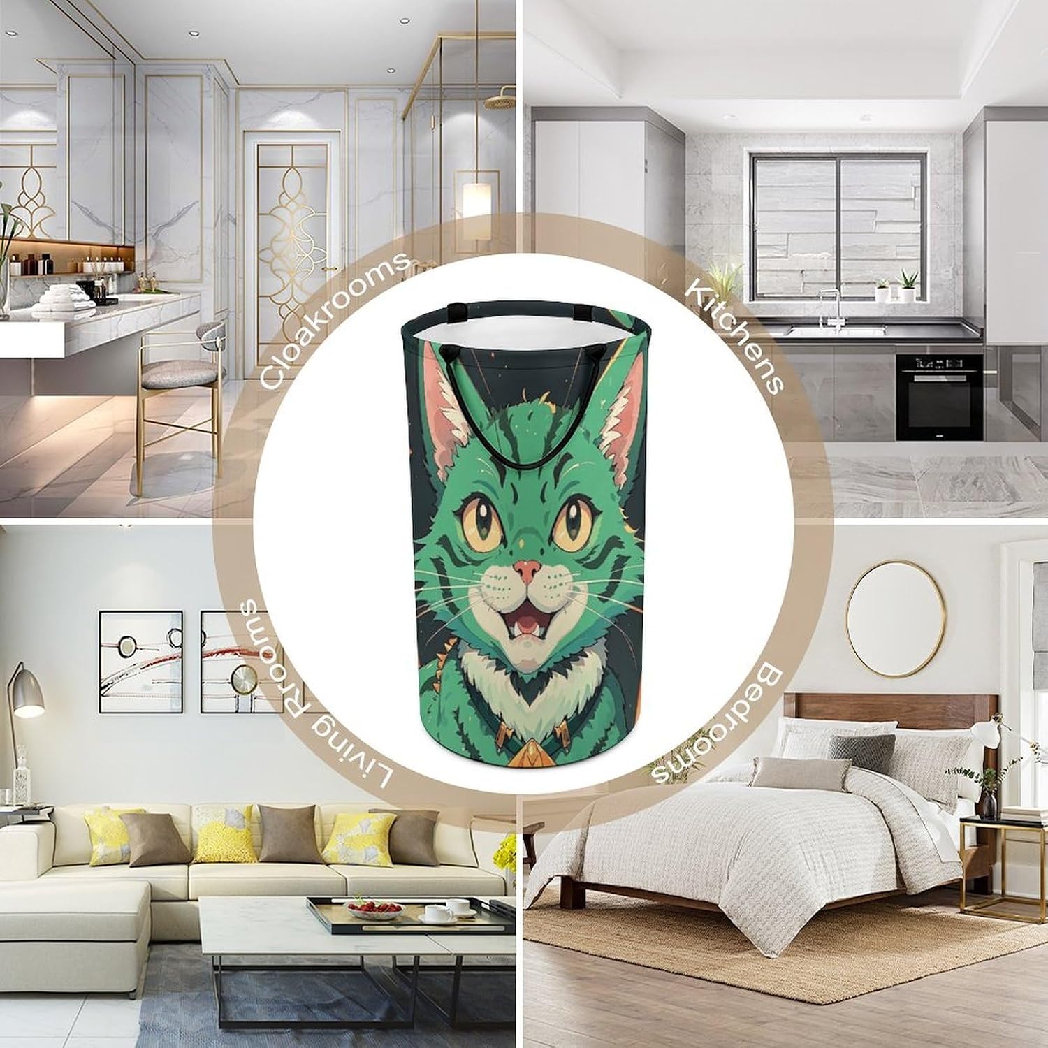 Anime Green Cat Laundry Basket Collapsible Round Waterproof Large Storage Bin With Double Handles Clothes Storage Bucket For Laundry Bedroom Kids Room image 5
