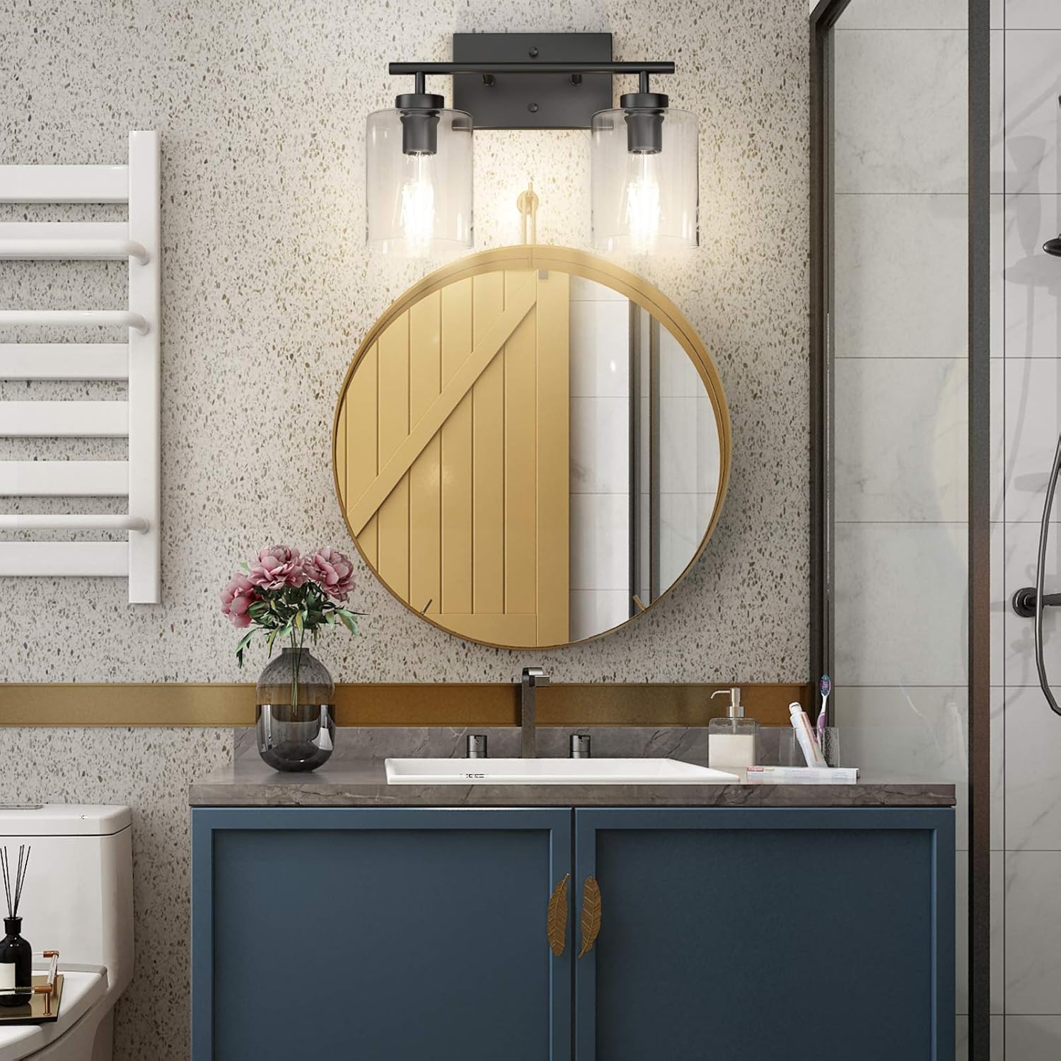 Best Deal 🛒 Aipsun 2 Lights Black Vanity Light Fixtures Over Mirror with Clear Glass Shades Industrial Wall Light Fixture for Bathroom(Exclude Bulb)