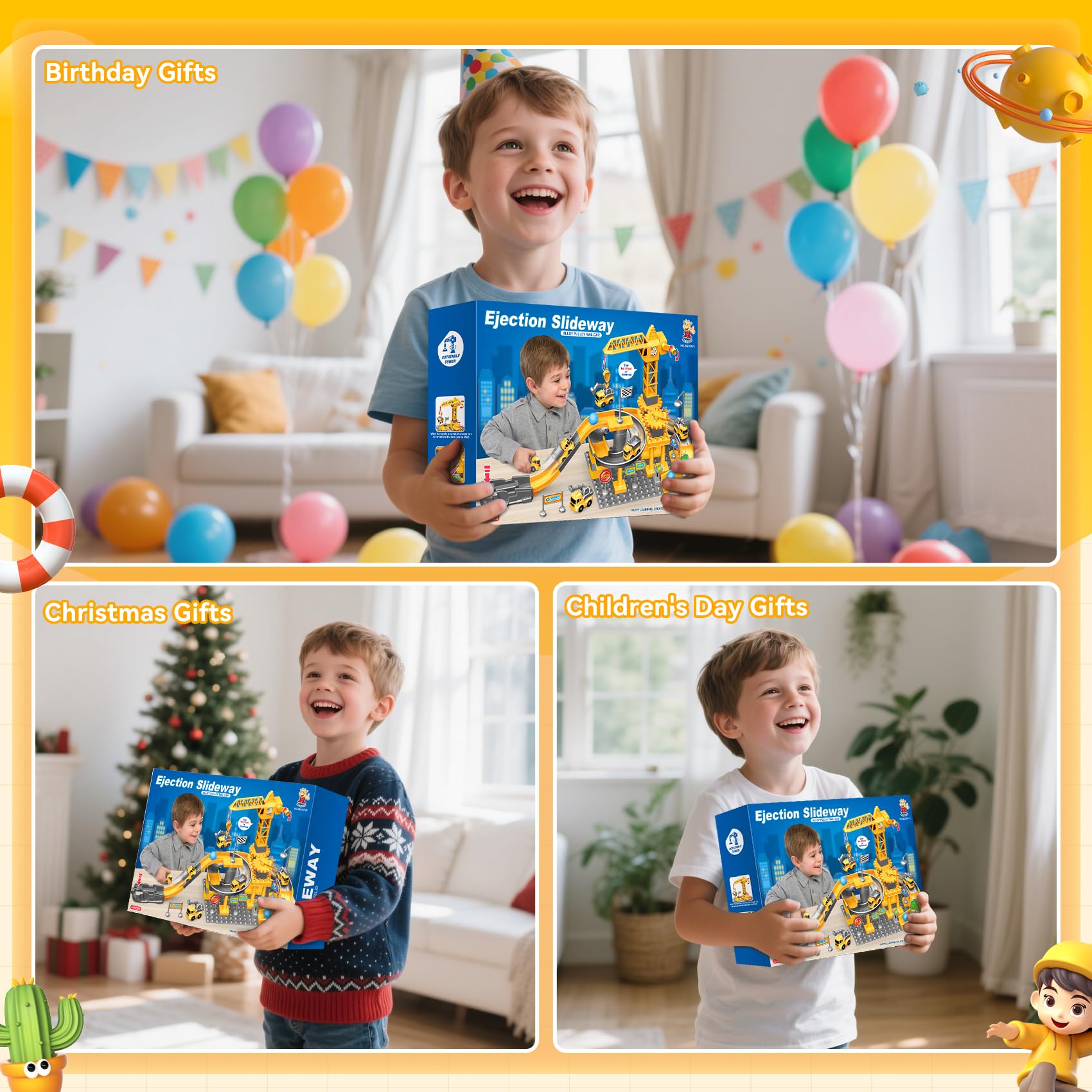 Cantiere Bambini - Set Costruzione Gru 55 Pezzi con Camion e Blocco Auto per Ragazzi 3-7 Anni