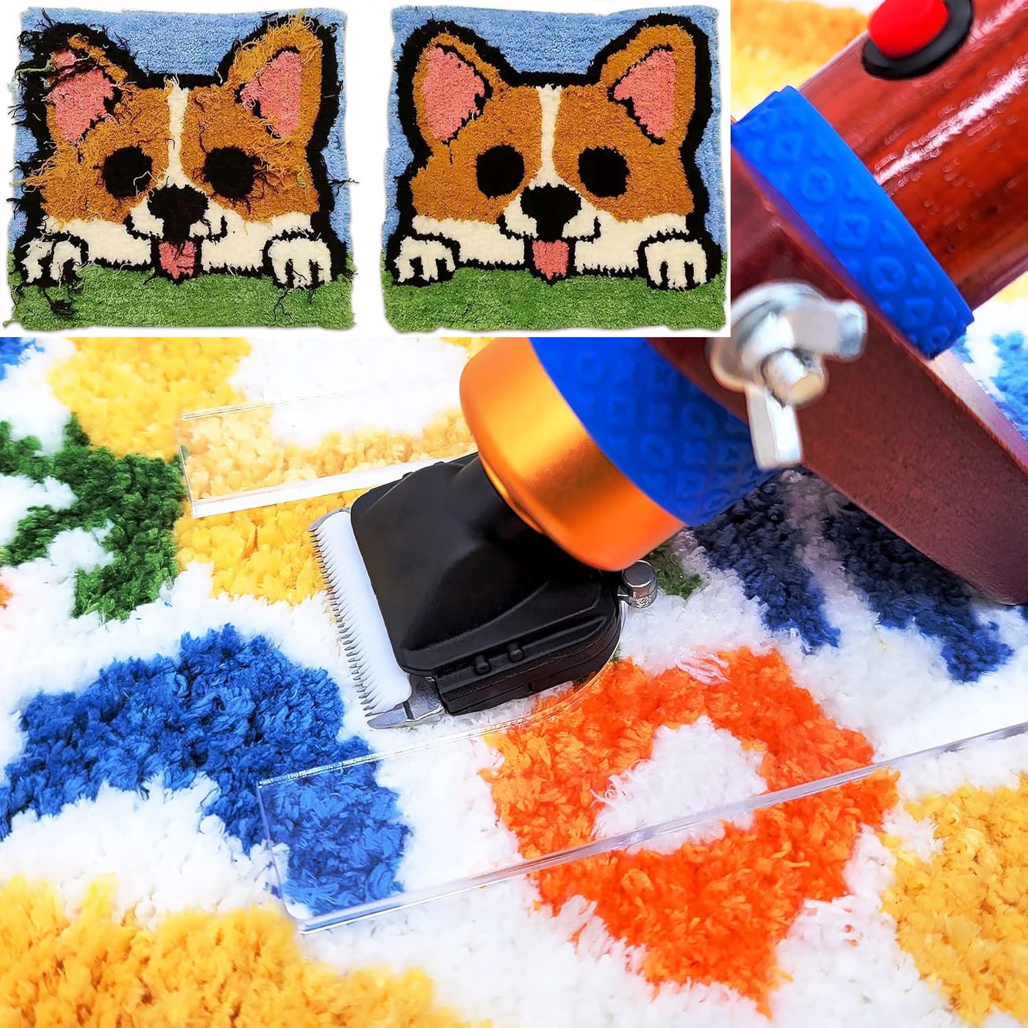 Kit de Pistola tufting con recortadora de alfombras, pantalla LCD mejorada de velocidad, herramienta artística profesional para mechones de alfombras, velocidad ajustable, pelo cortado/pila en bucle