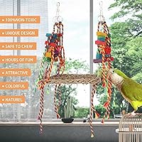 Vista 5 de Juguete de pared de forrajeo de pájaros, juguetes para masticar loros, hamaca tejida de hierba marina con cuerdas de colores, bloques de madera