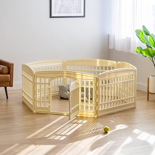 Miniatura 9 de Tienda Basics Corralito hexagonal para perros de interior de 6 paneles, corralito con puerta, fácil de montar y guardar, 24 pulgadas, beige