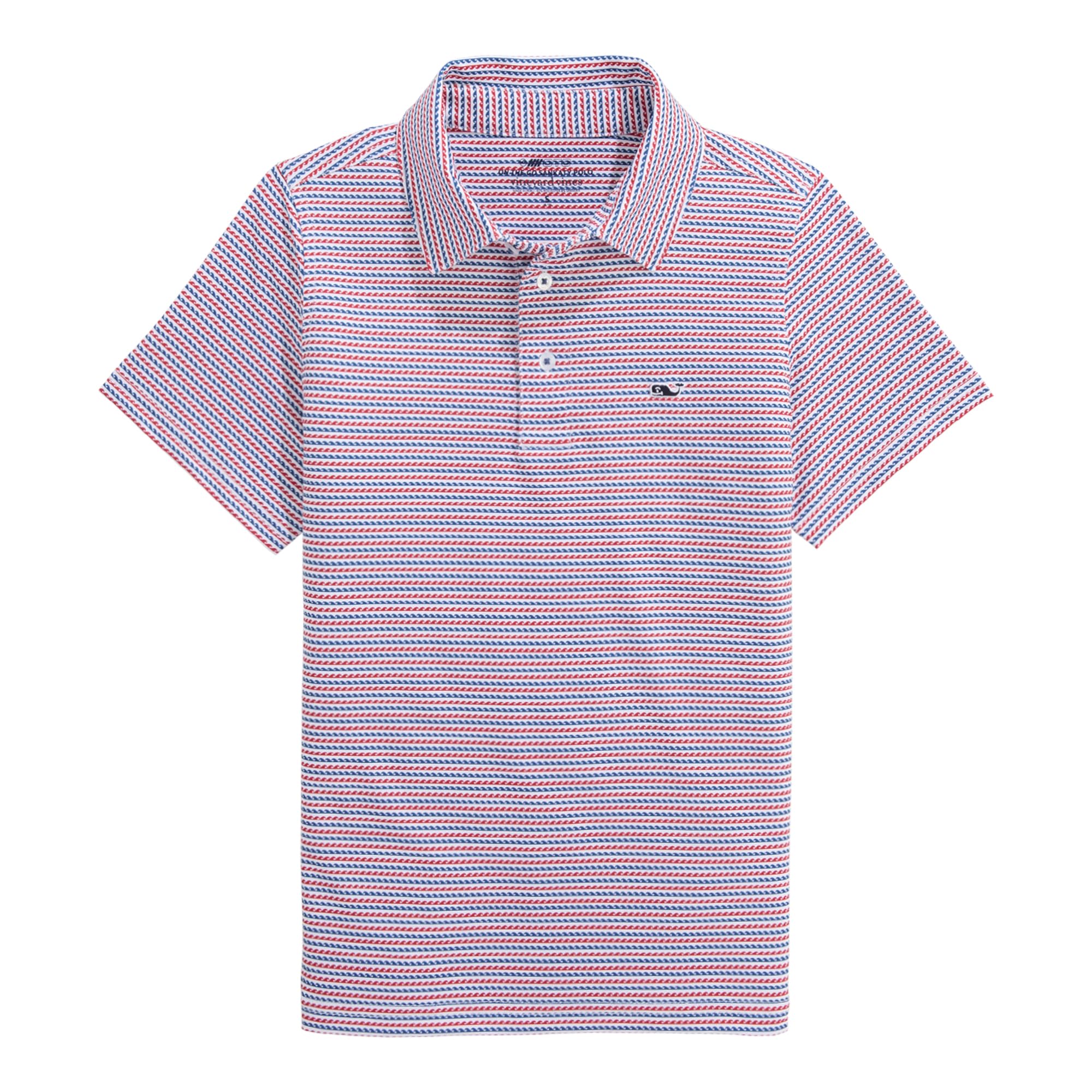 vineyard vines Boys' Printed Sankaty Polo, Micro Waves Red White Blue