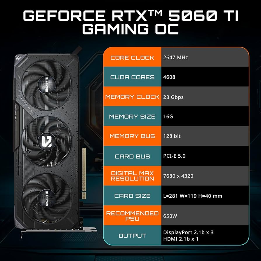 Amazon.com: GIGABYTE GeForce RTX 5060 Ti Gaming OC 16G