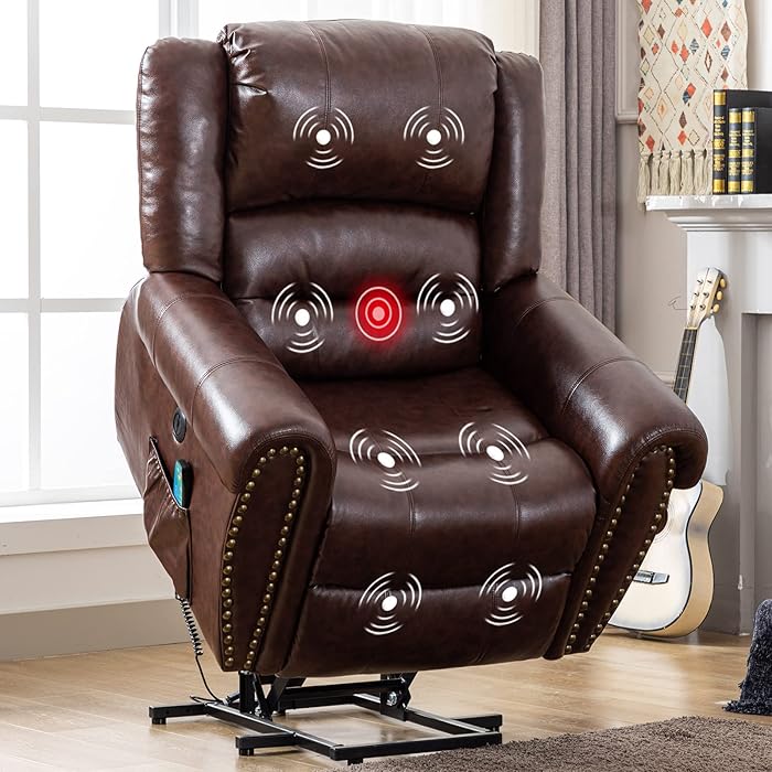 Buy ANJ Large Power Lift Recliner Chairs with Massage and Heat, Faux Leather Electric Lift