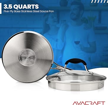 AVACRAFT 3.5 Quart Stainless Steel Saucepan with Glass Strainer Lid