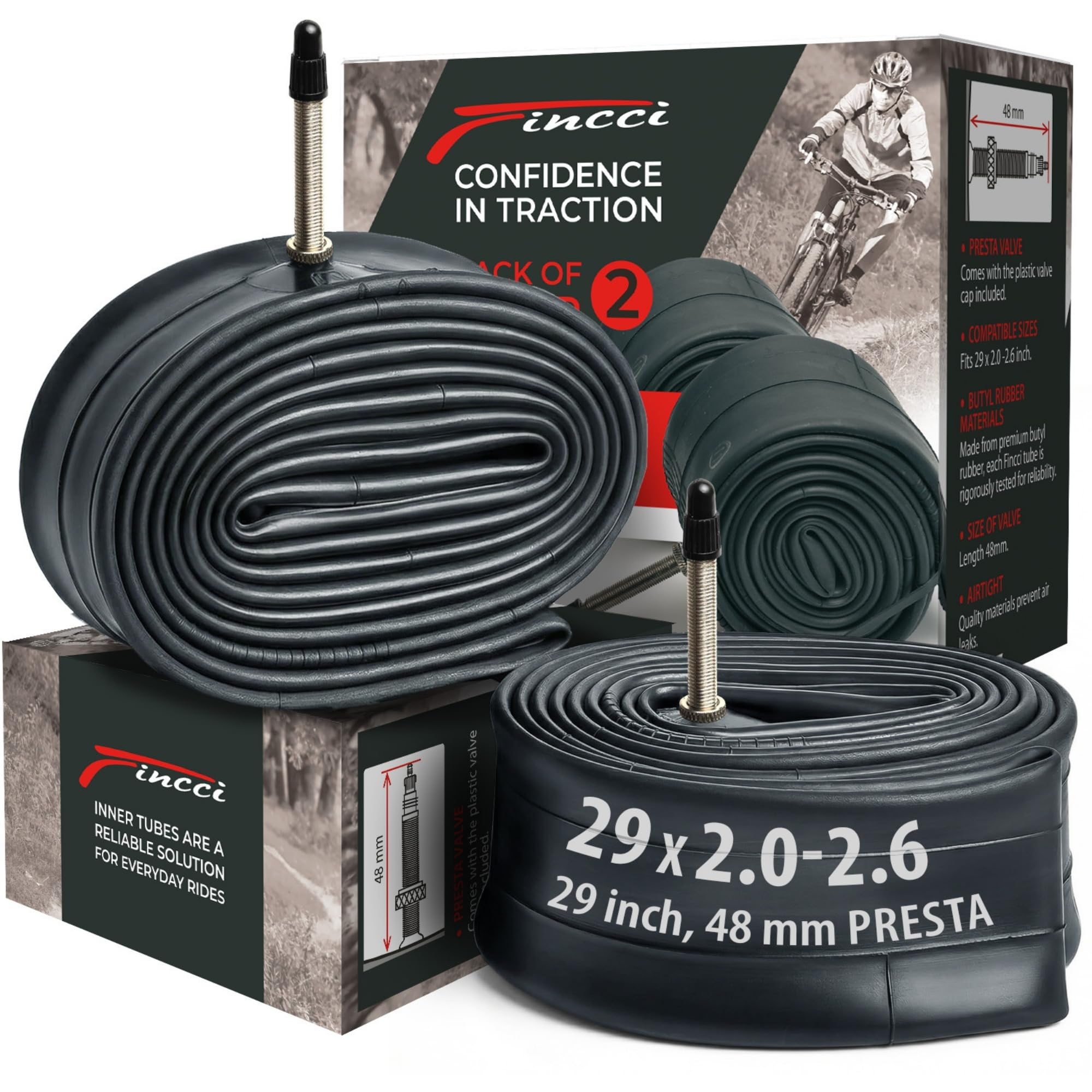 Pair 29 x 2.0/2.60 Inner Tubes Presta 29 inch - Butyl Mountain Bike Tube