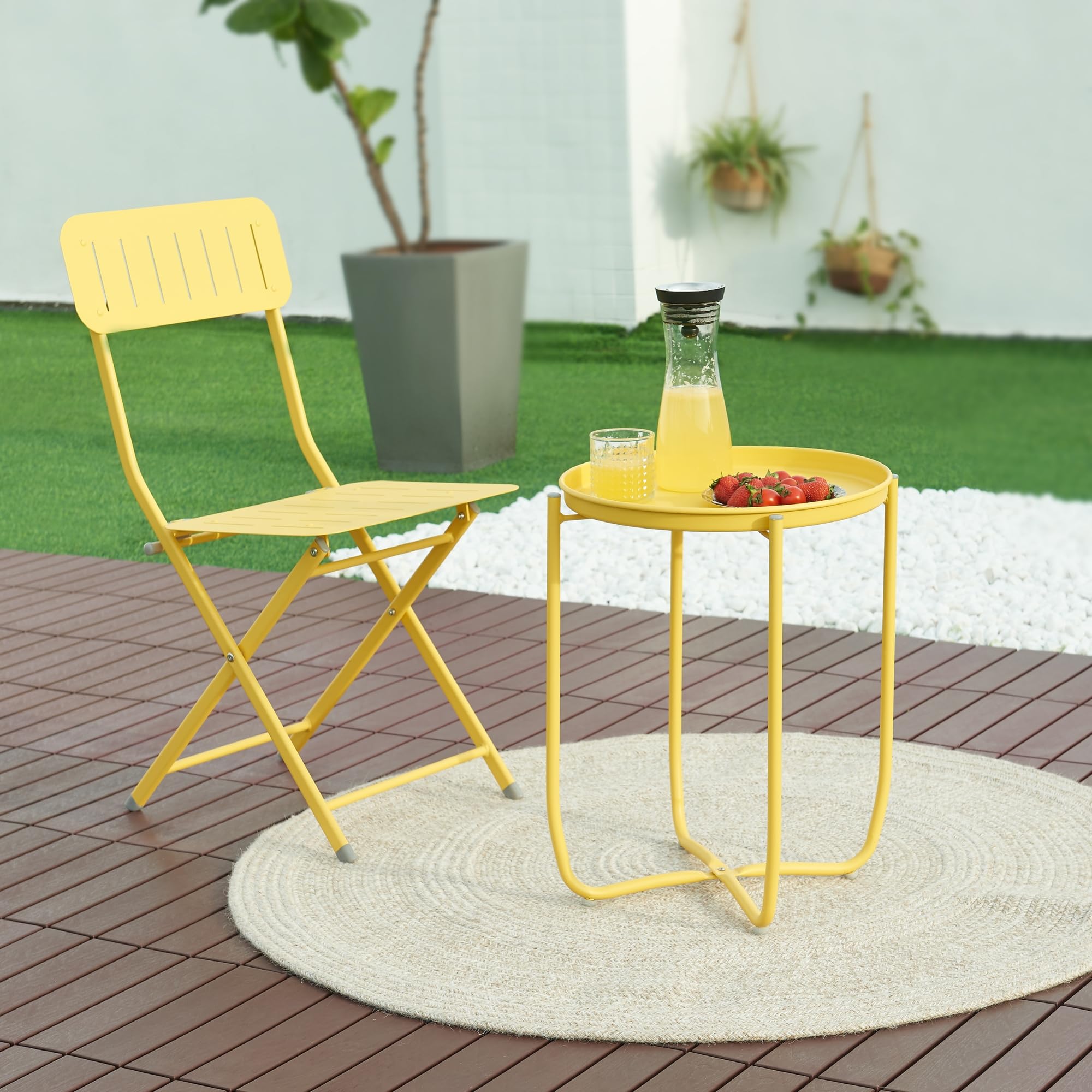 [en.casa] Table Basse avec Plateau Rond Amovible Table d'Appoint pour Extérieur Intérieur Jardin Terrasse Balcon Table de Bistrot Design Intemporel Acier 53 x 40 cm Jaune