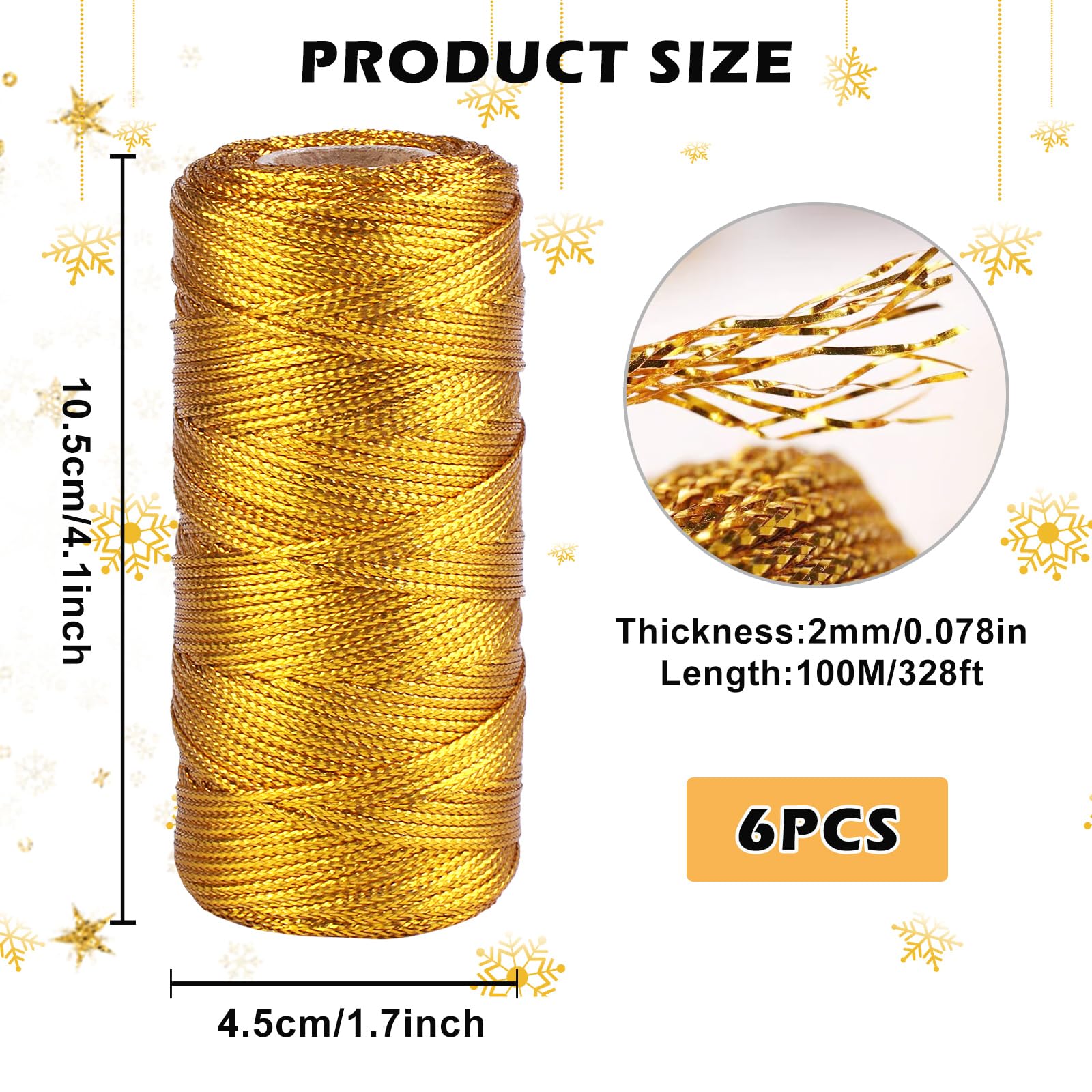 ZDNT 3 Rotoli Filo d'oro Spago Dorato,Rotoli di cordoncino oro