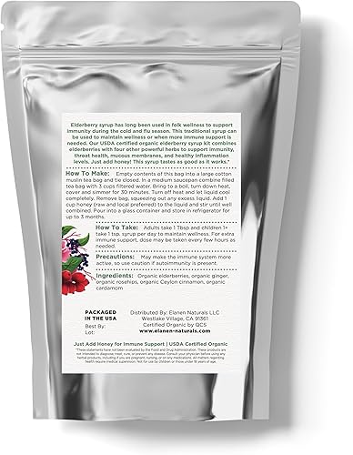 Miniatura 3 de Kit de jarabe de saúco orgánico, hace hasta 24 onzas. Jarabe casero, incluye bolsa de algodón natural, bayas de saúco secas orgánicas certificadas