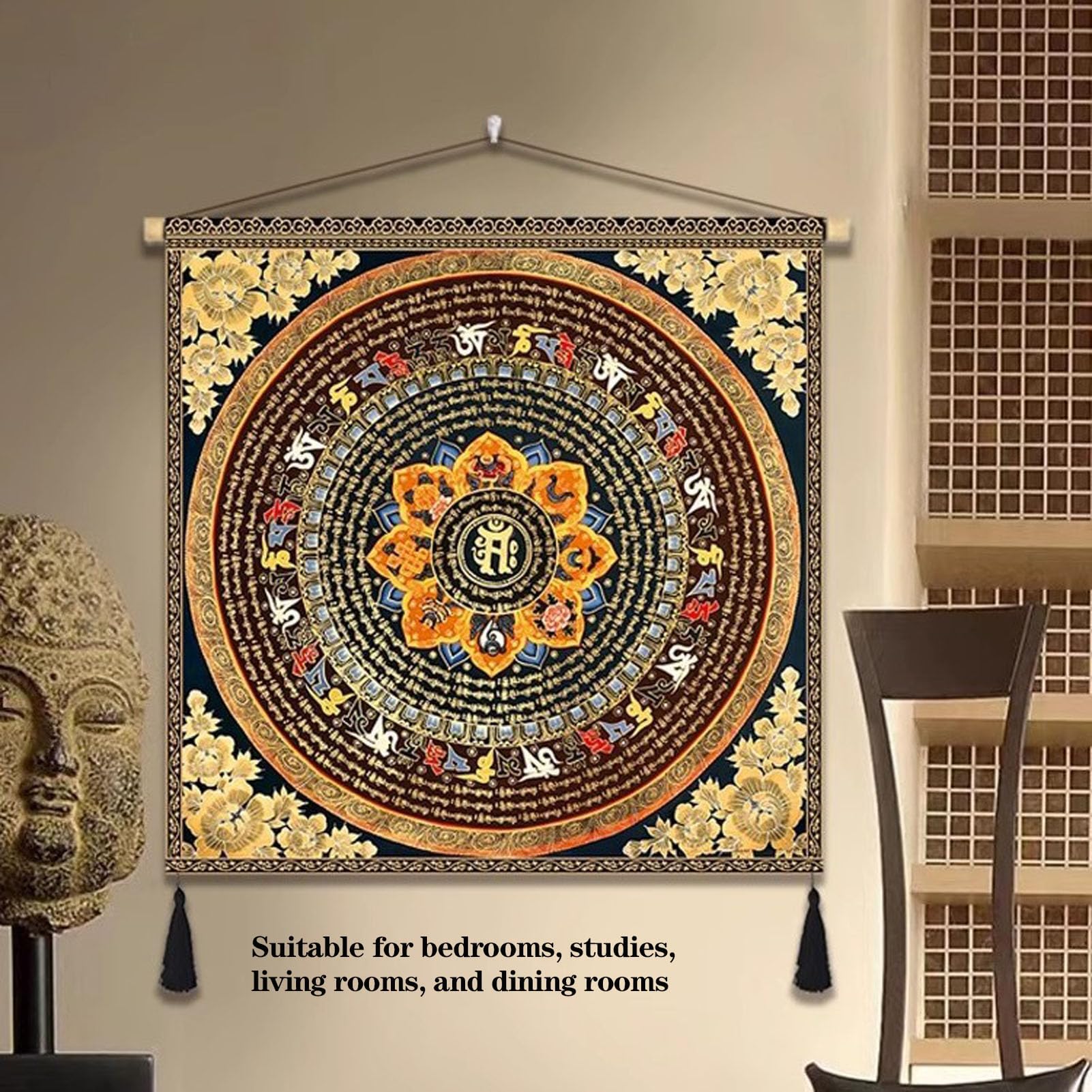 Tapiz Tibetano Nepales-Tejido Grueso Algodón-Lino Mandala,Decoración de Altar Budista Opaco para Entrada Sala Dormitorio,Lavable,M,120 * 120cm
