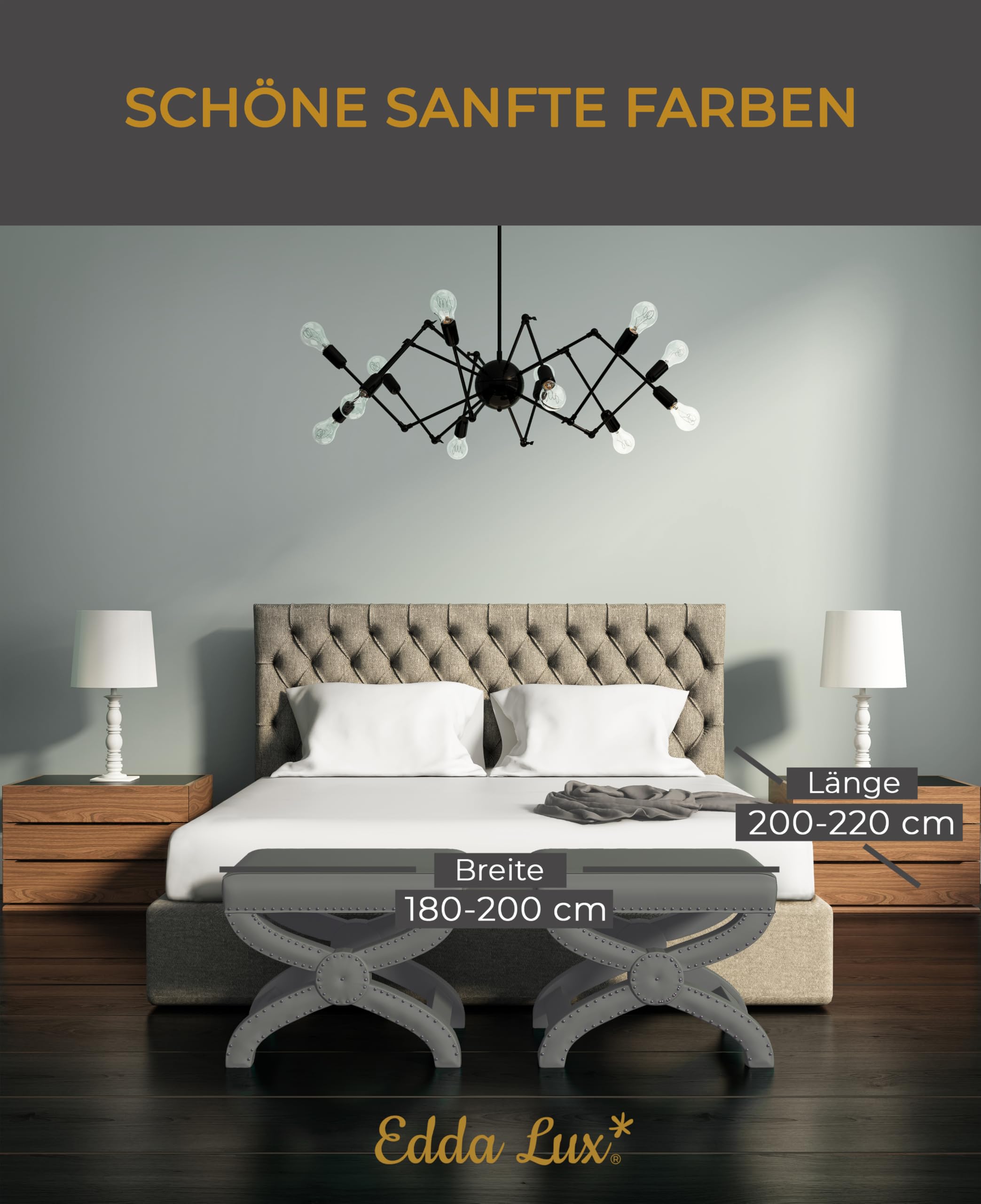 EDDA LUX Spannbettlaken für 20-40 cm hohe Matratzen, 180 x 200-220 bis 200 x 200-220 cm, Öko-Tex, Baumwolle m. 5% Elasthan, Premium Spannbetttuch für Boxspringbett, in Weiß
