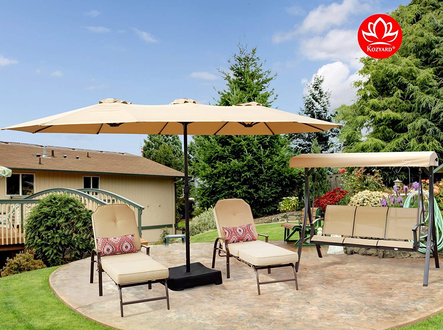 Amazon Com Kozyard Butterfly 14 Outdoor Patio Double Sided Aluminum Umbrella With Crank And Base Garden Outdoor