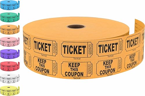 Tacticai 2000 boletos para rifa, naranja (selección de 8 colores), doble rollo, entradas para eventos, entrada, recompensa de clase, recaudación de