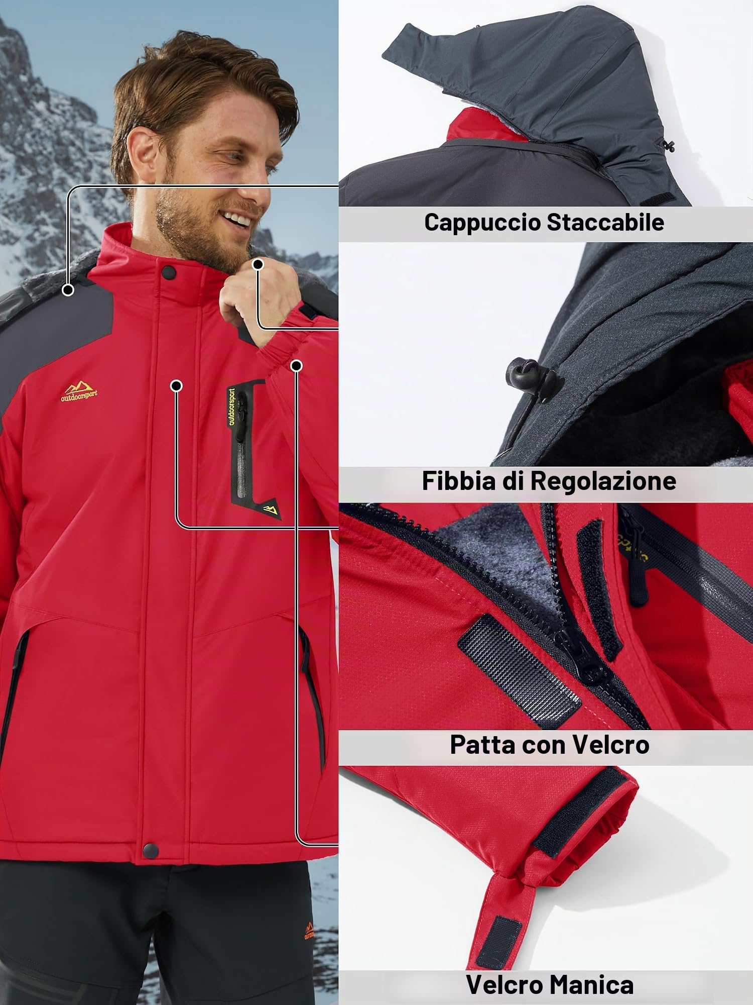 KEFITEVD Giacca Sci Uomo Pile Impermeabili Calda Invernale Giacca Snowboard