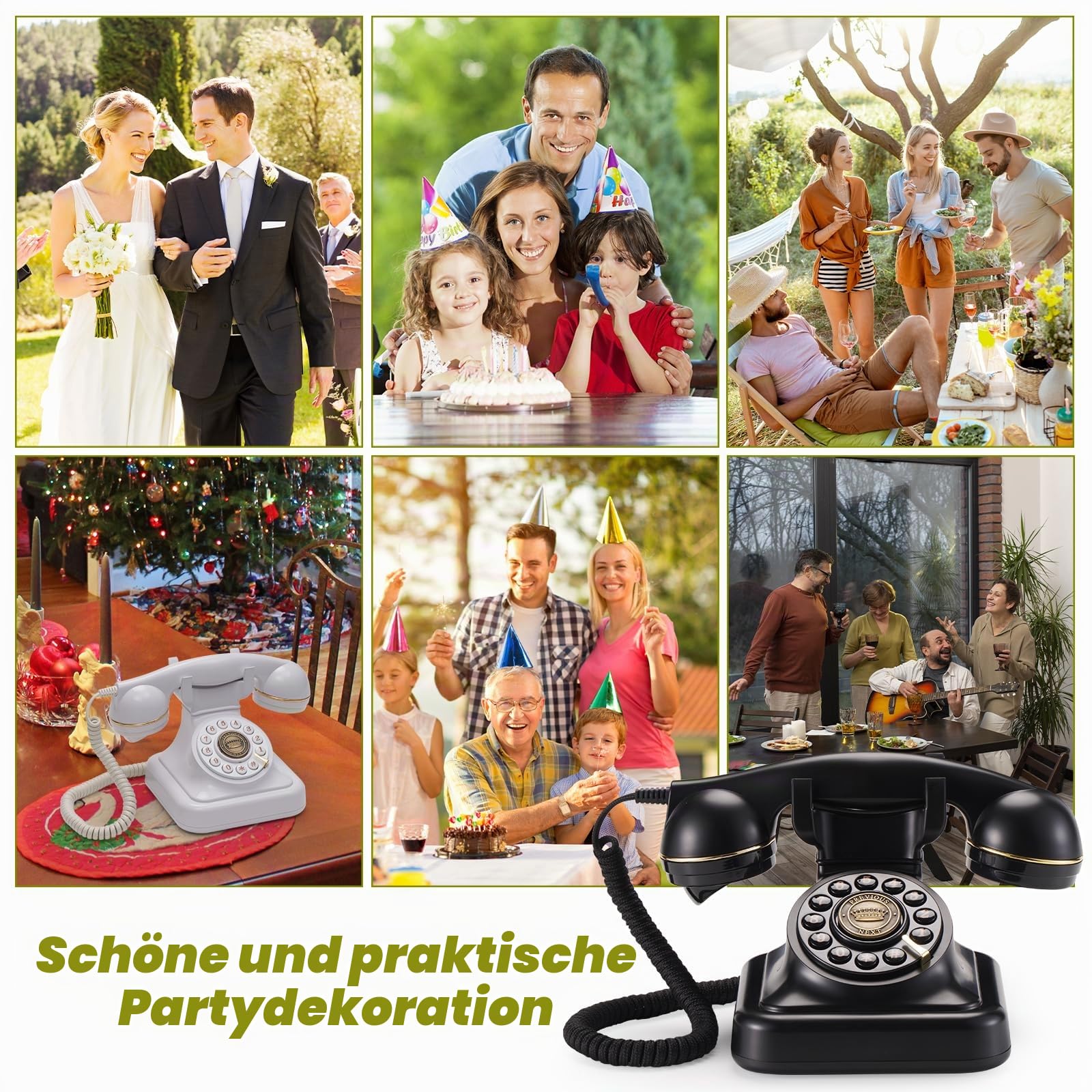 Audio-Gästebuch Hochzeitstelefon kann individuelle Audio-Gästebücher für Hochzeiten, Bankette und Partys aufnehmen und unterstützt das Abspielen von Sprachnachrichten der Gäste auf dem Gerät selbst