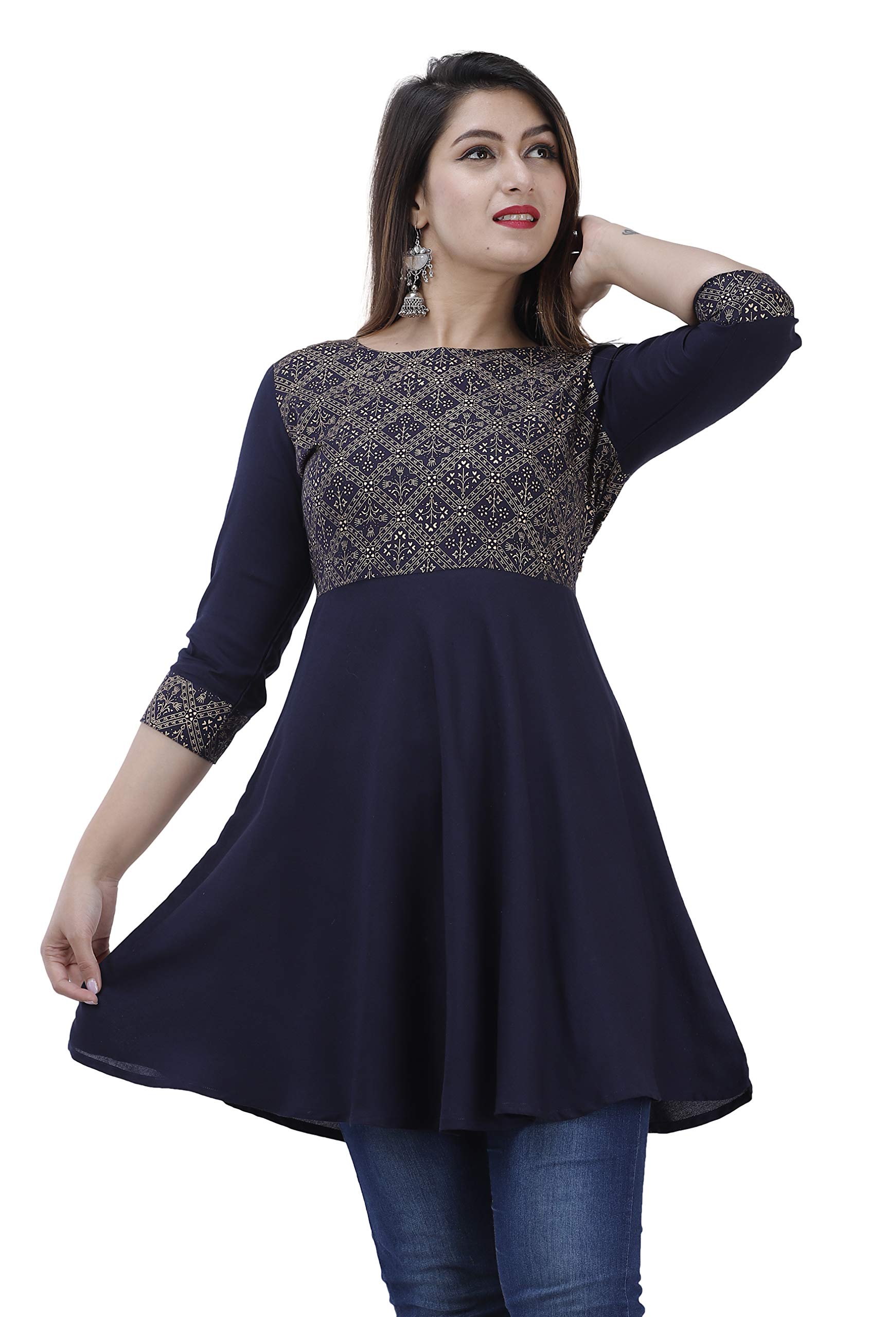 Holy libasGold Print Women Top with 3/4 Sleeves for Fancy top,Stylish top, Casual Wear Top for Women/Girls Top (X-Large, Blue)