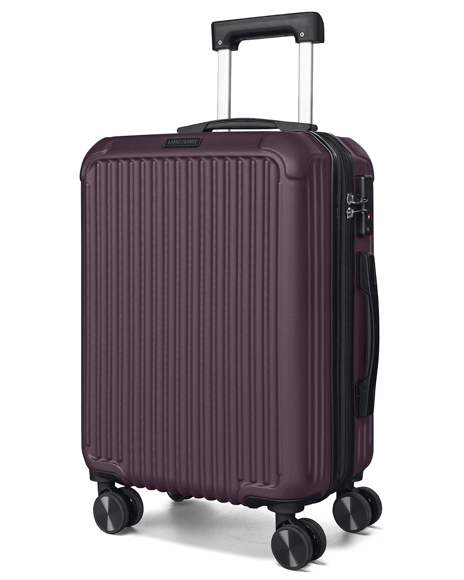 LIGHT FLIGHT 20" Carry On Luggage 22x14x9 Airline Approved, Crimson Purple | Durable ABS hardshell suitcase with TSA lock, 20% expandable capacity from 35L to 42L, silent 360 spinner wheels Crimson Purple Carry-On - 20"