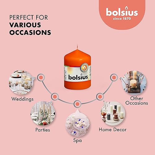 Miniatura 4 de BOLSIUS 10 velas de pilar naranjas 225 x 6 pulgadas calidad europea premium envueltas individualmente 42 horas de tiempo de combustión sin goteo