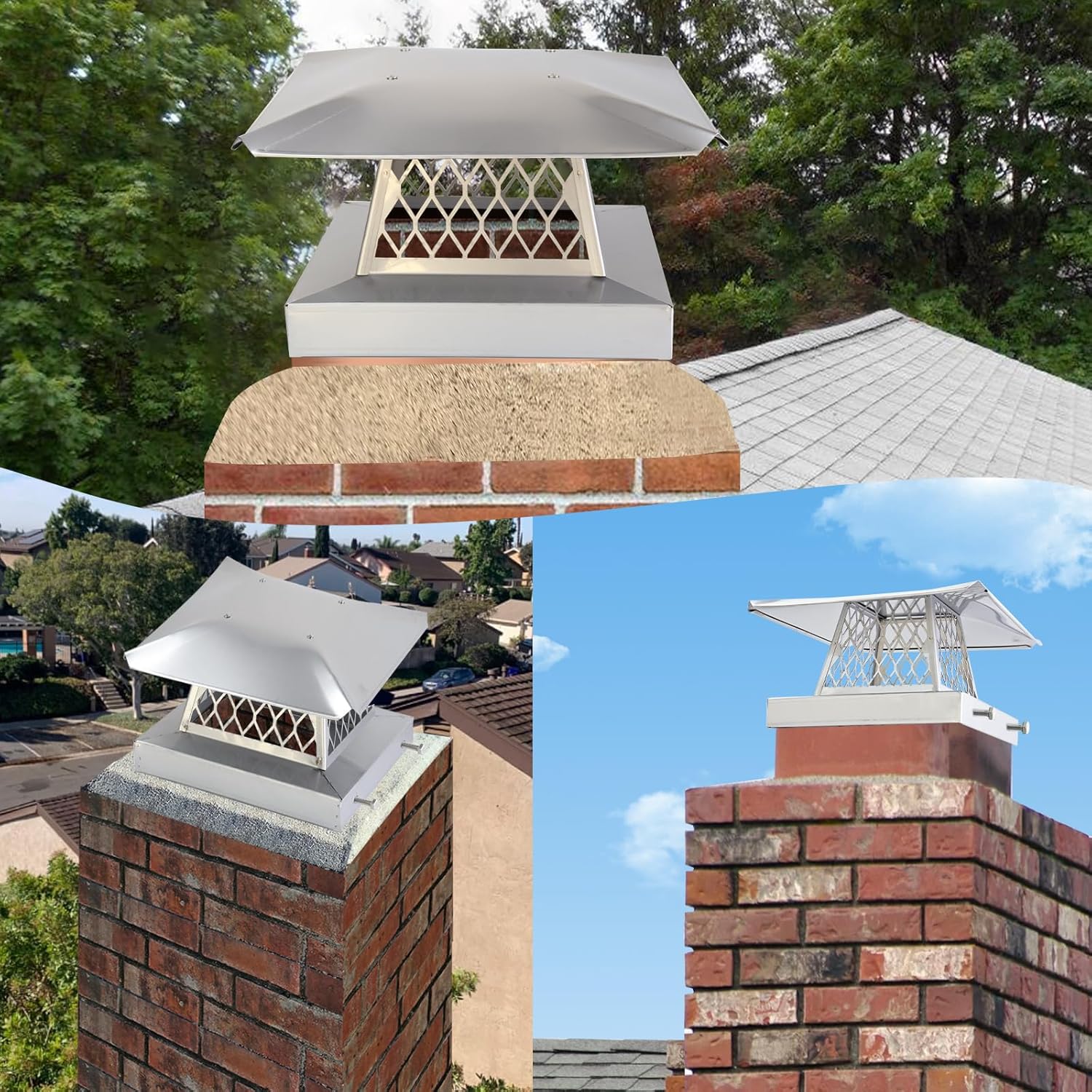 9" x 9" Chimney Cap Chimney Cover,Fireplace Chimney Caps for Outside,Chimney Rain Caps Chimney Flue Cover Chimney Roof Rain Guard on Existing Flue Tile Brick Clay,304 Stainless Steel Chimney Vent Cap