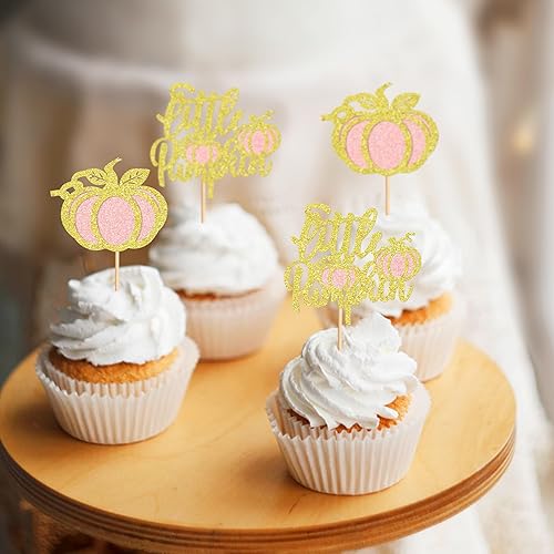 Miniatura 5 de 24 adornos para cupcakes de calabaza con purpurina para cupcakes de calabaza, decoración de baby shower, temática de cosecha de otoño, suministros