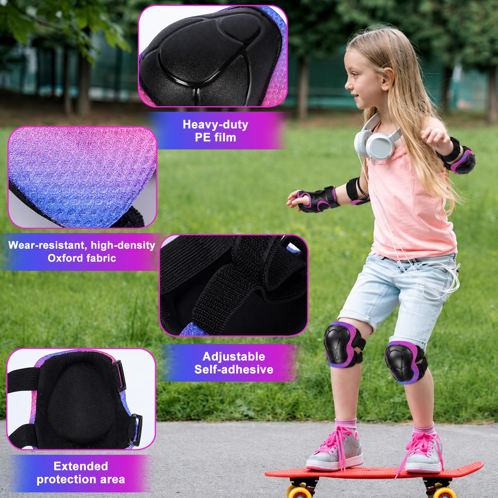 Juego de 6 Equipo de Protección Infantil, Infantiles Rodilleras con Muñequeras y Coderas Protecciones Niño para Monopatín, Patines en línea, Hoverboard, Bicicleta, Monopatín