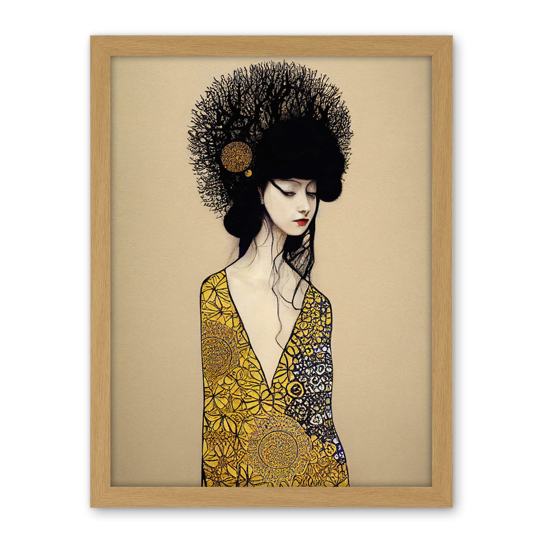Wee Blue Coo The Goddess in Gold Black Klimt Style Robe Artwork Framed Wall Art Print 18X24 Inch