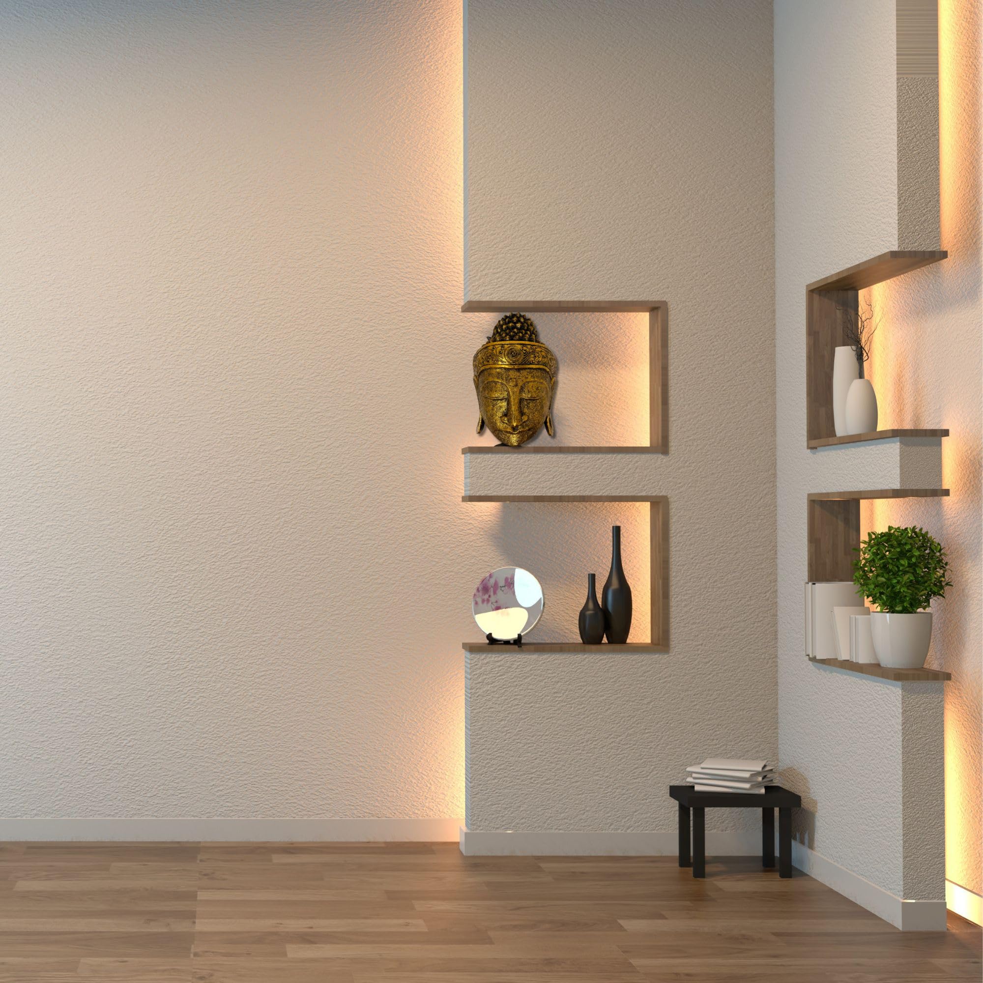 Decorazione da parete Buddha maschera testa statua oro nero legno accessorio per la casa 30 cm