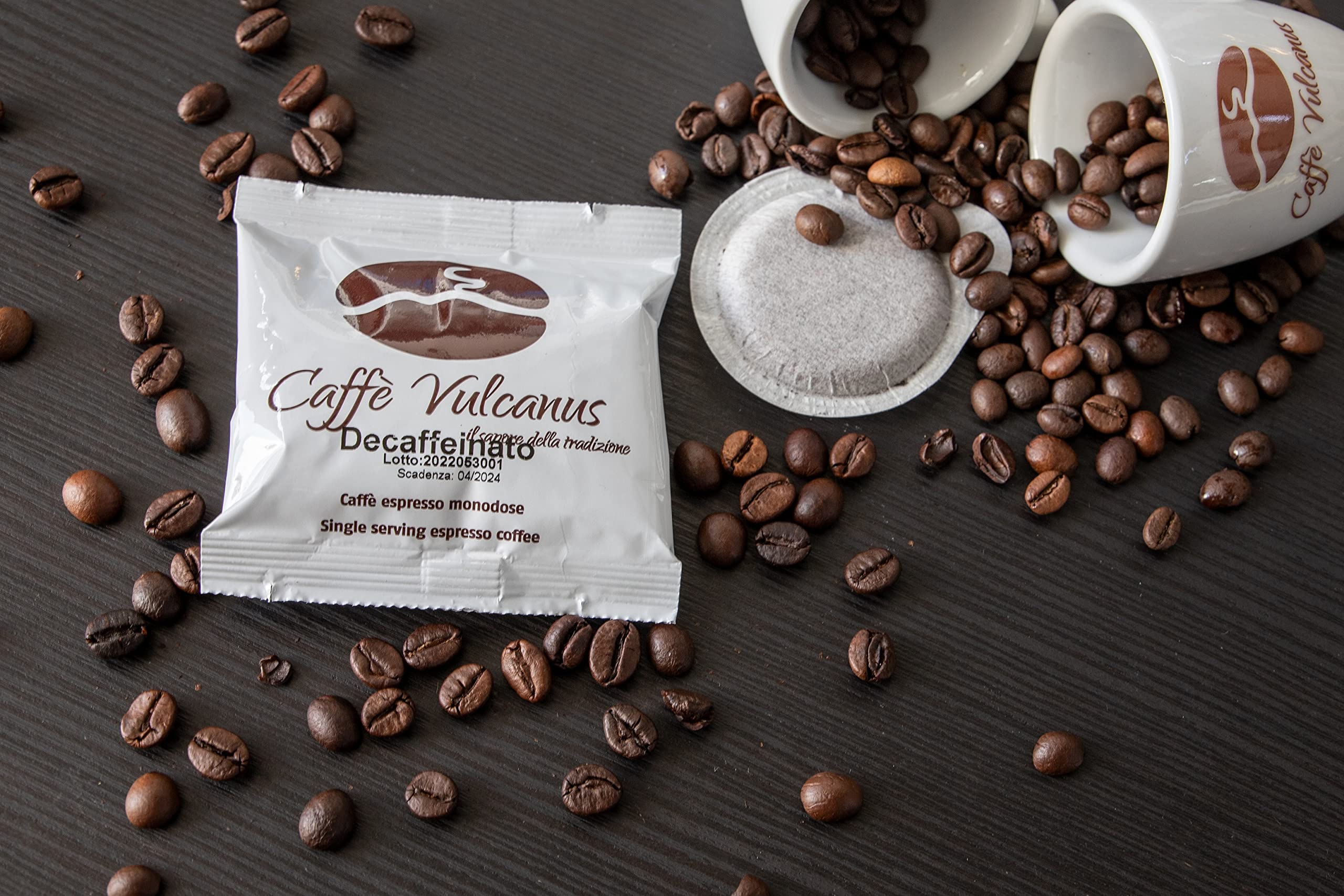 Caffè Vulcanus - 150 cápsulas de papel compostables ESE44 - Mezcla descafeinada
