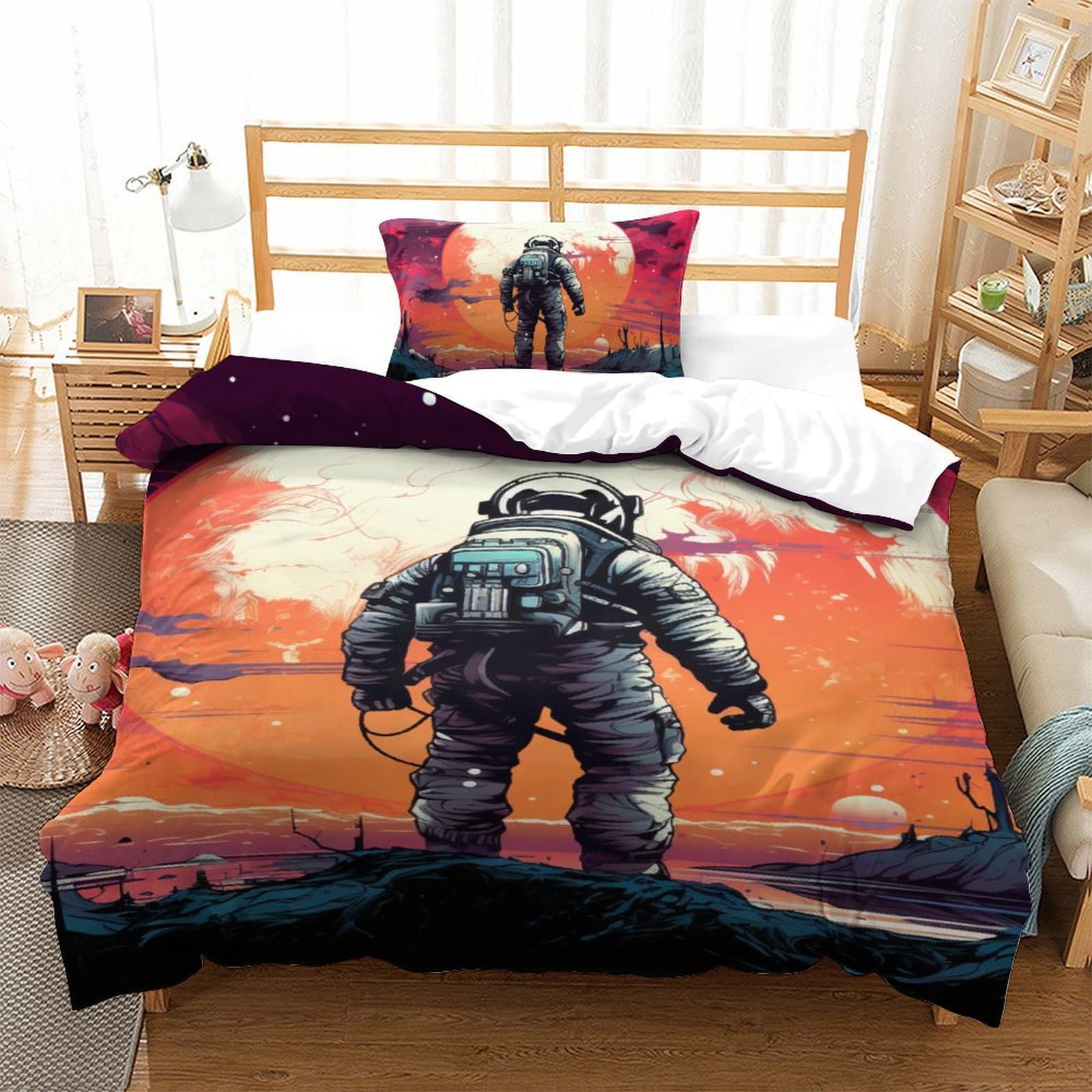 Parure de lit astronaute 3D idée cadeau d'anniversaire pour lit enfant single