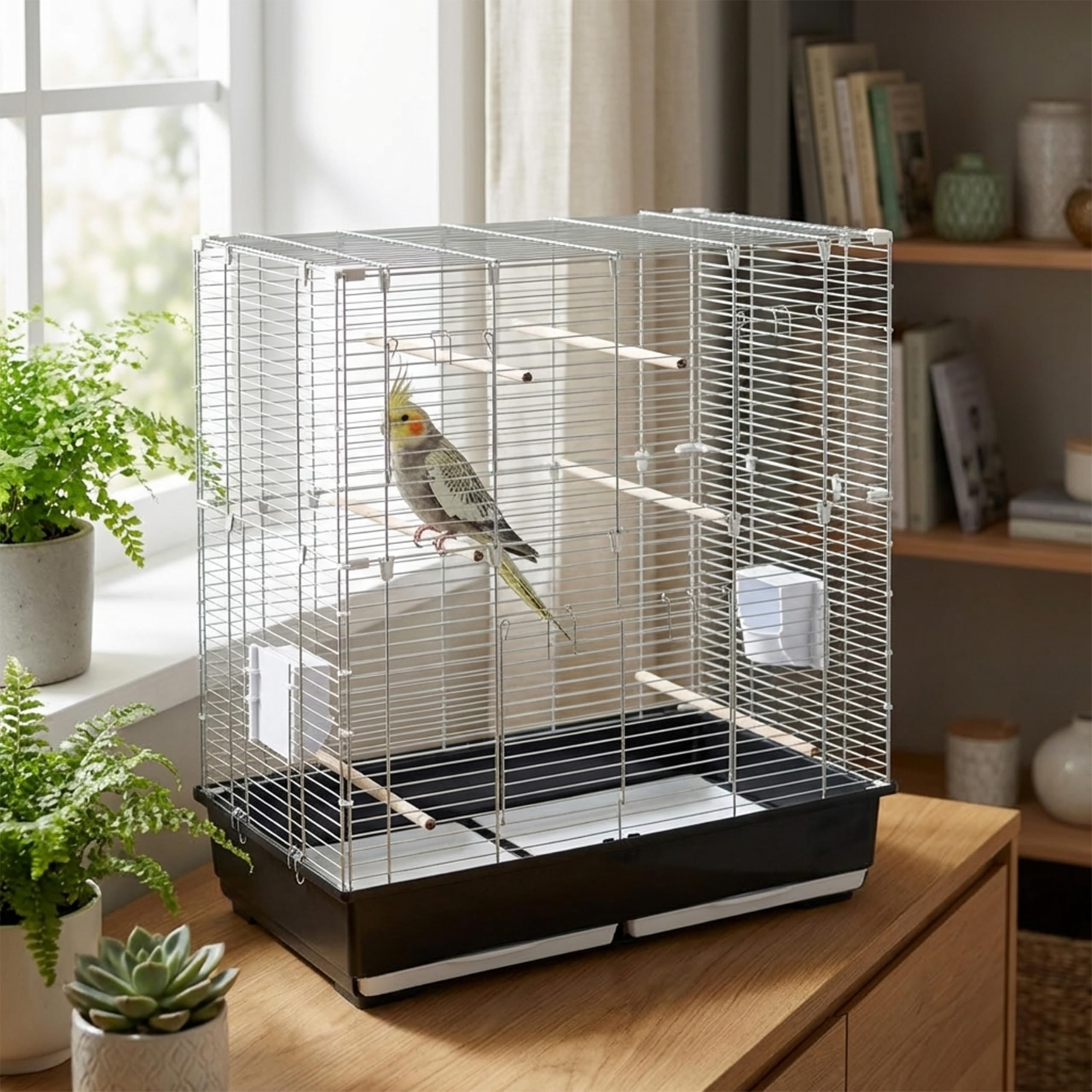 Ferplast Sonia XL, Käfig für Nymphensittiche und Wellensittiche, großer Vogelkäfig mit 2 drehbaren Futtertrögen, 6 Sitzstangen, 2 ausziehbaren Schubladen, 99,5 x 53 x h 108 cm.
