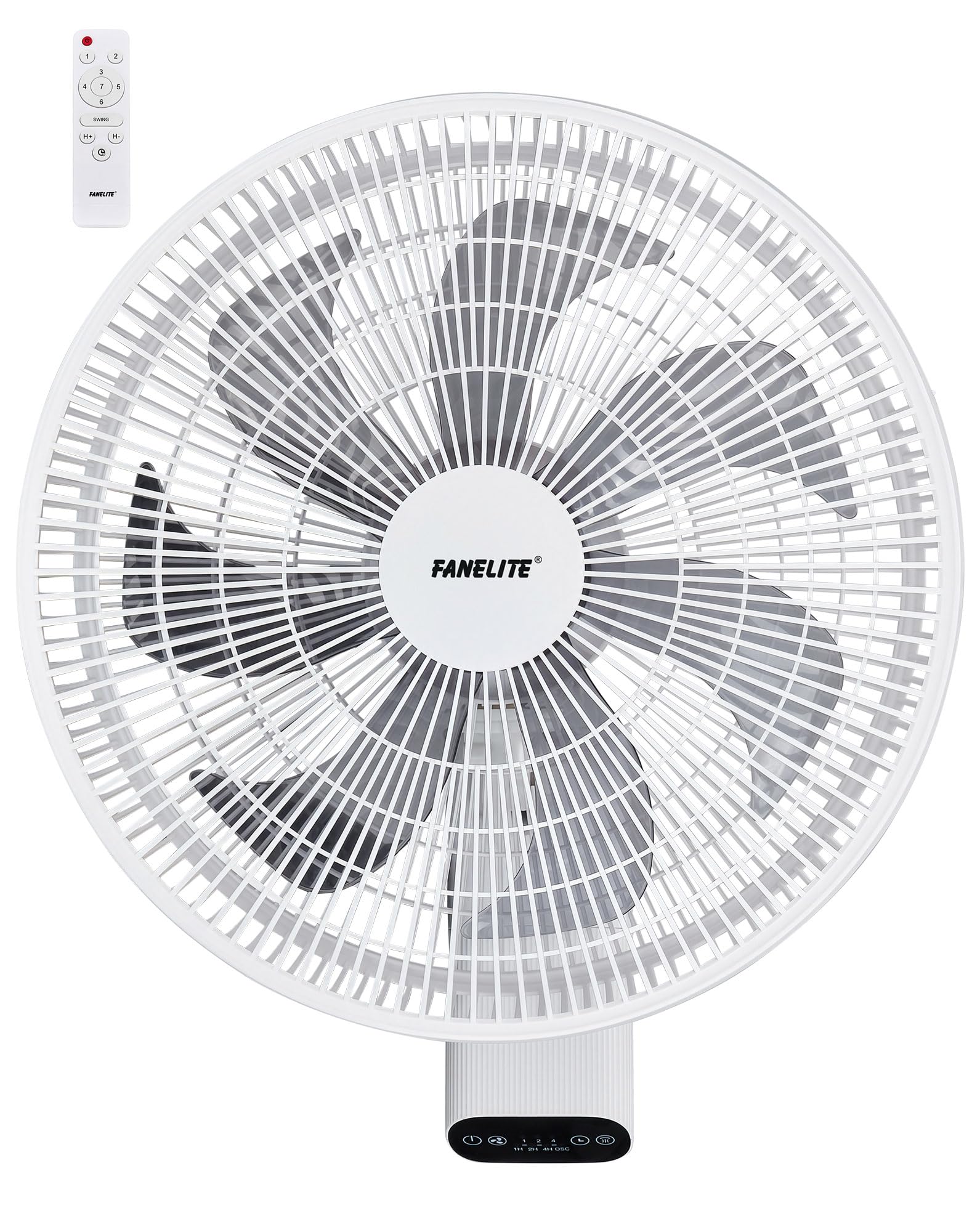 Fanelite - Ventilateur mural FW40-DC - Moteur DC - Diamètre 40 cm - 7 vitesses - Avec télécommande - Minuterie - Grille et hélice plastiques - Oscillant ou fixe - Installation facile - Silencieux