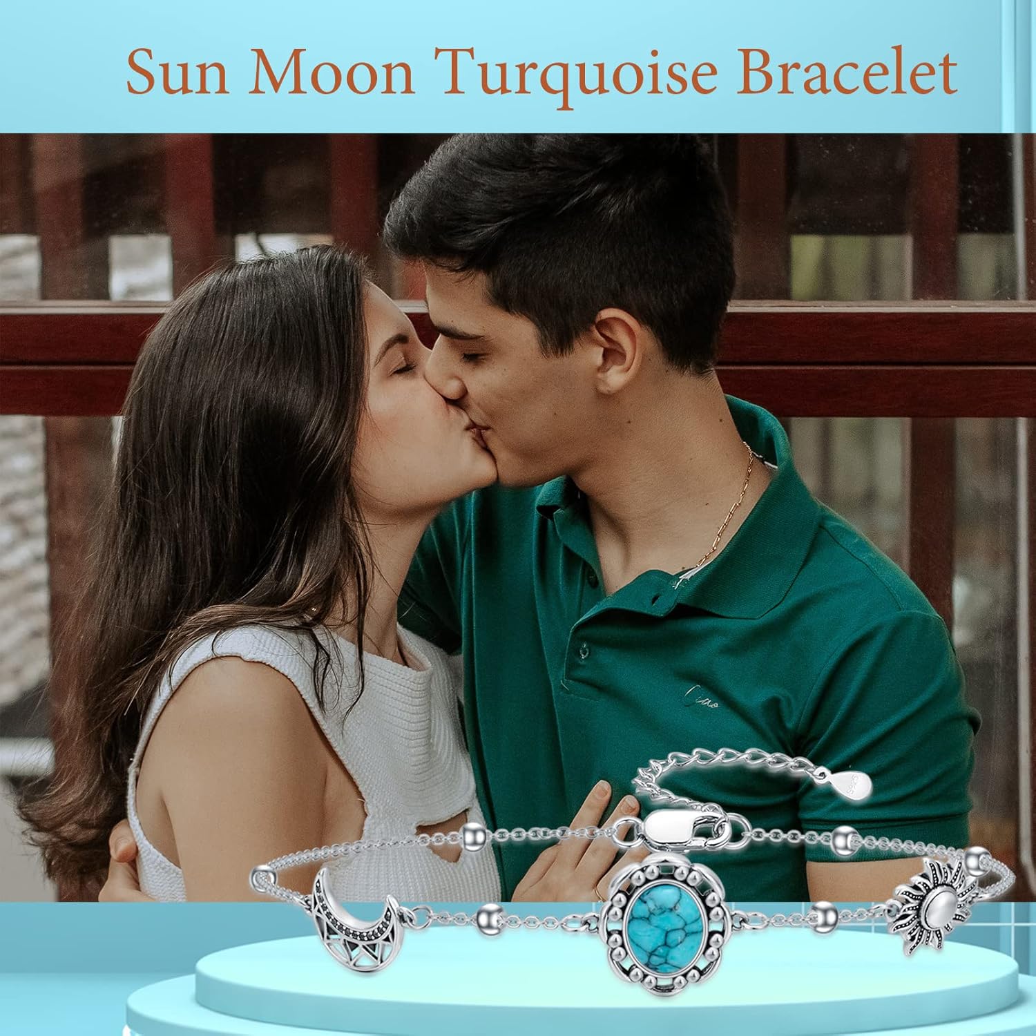 URONE Cactus/Sun and Moon Turquoise Bracelet Anklet Sterling Silver Boho Jewelry Gift for Women Girls