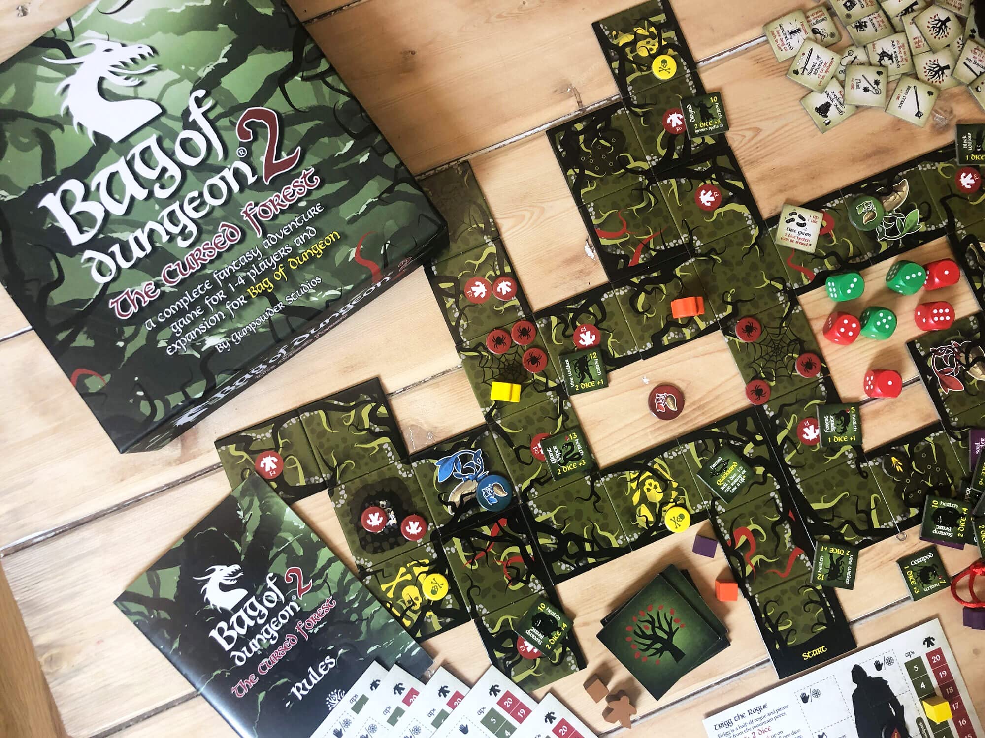 Bag of Dungeon 2: The Cursed Forest | Fantasy Adventure Board Game – Standalone or Expansion | Portable Dungeon Crawler RPG | 1–4 Players | Ages 7+ | Family & Solo Play | Dragon-Themed Tile Game