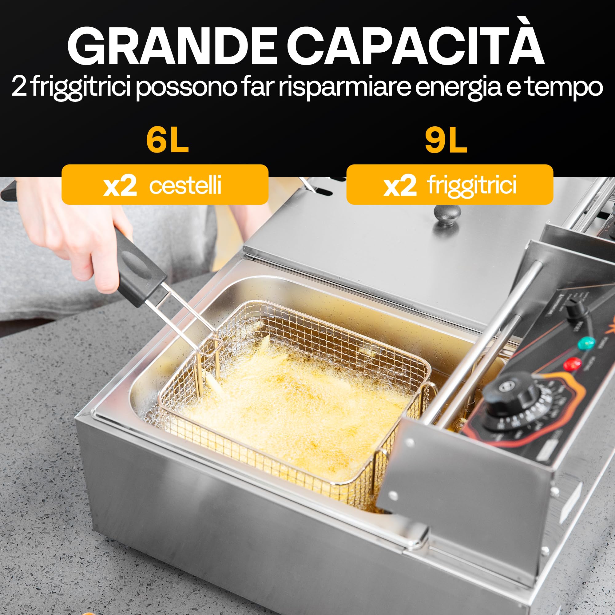 VIVOHOME 20L Friggitrice Elettrica da 5000W Friggitrice Professionale a Due Vasche Palline di Lanugine per Lavatrice e Asciugatrice per Uso Commerciale e Domestico