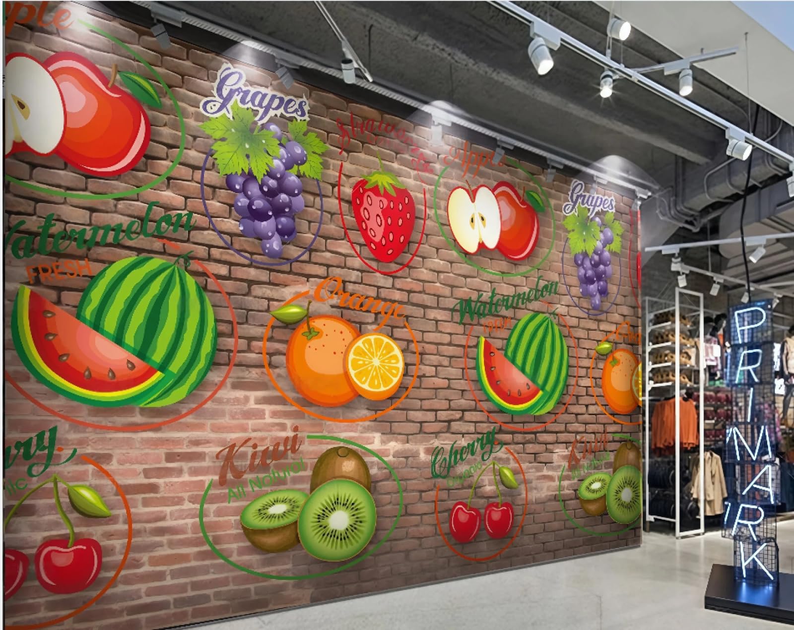 XDOUBAO Wallpaper 3D Brick Wall Hand-Painted Fruits Strawberry Shopping Mall Fruit Shop Afternoon Tea Western Restaurant Background Wall Wallpaper Coffee Shop Mural,3D,150x105cm