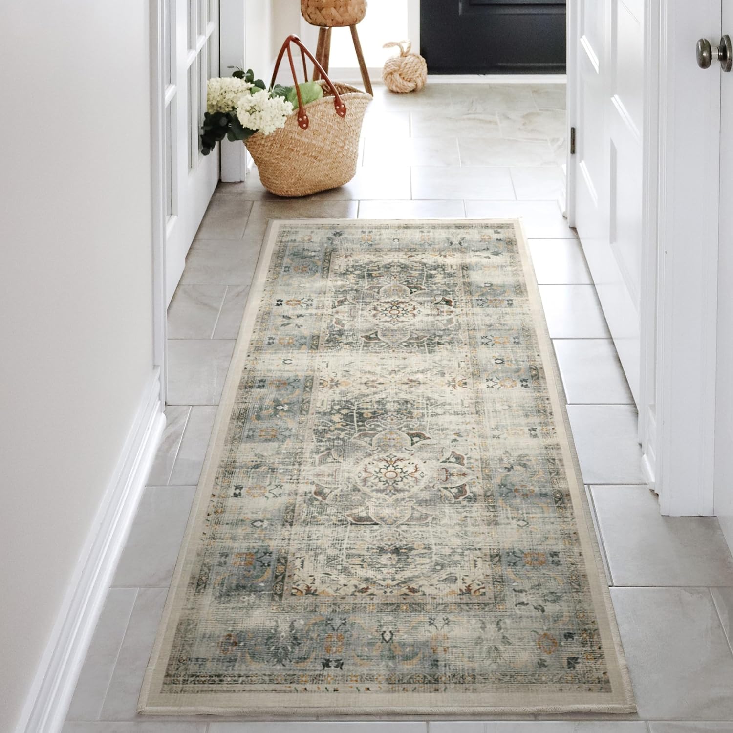 RUGGABLE Sarrah Washable Runner Rug Elegant Room Decor