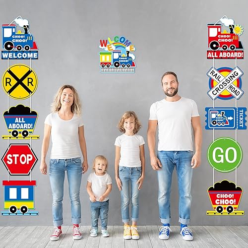 Miniatura 6 de 11 piezas de decoración de fiesta de cumpleaños de tren, suministros de fiesta de tren, letrero de cruce de ferrocarril, Chugga Chugga, dos dos,
