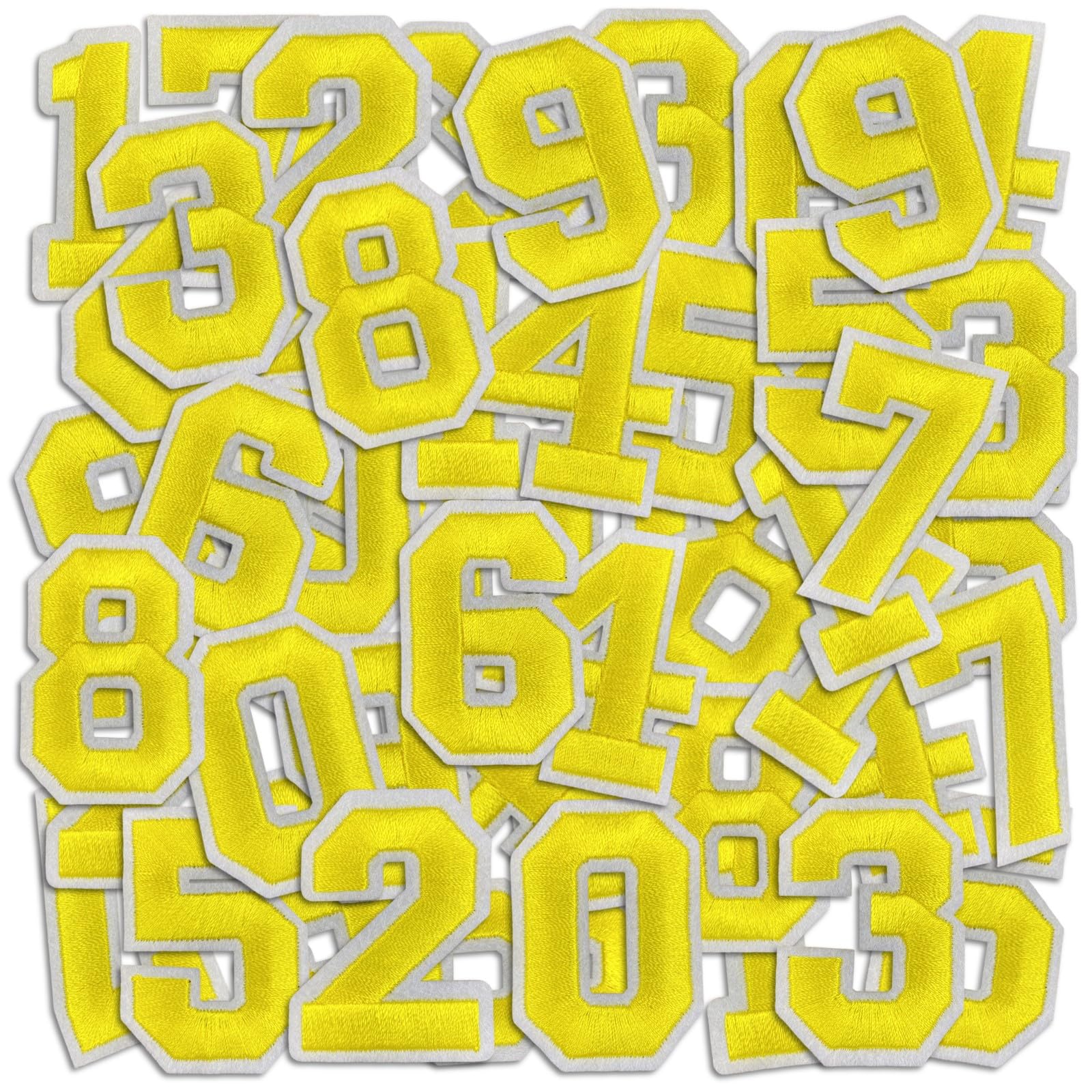 Number Iron On Patches, Numbers 0-9 Embroidery Applique Patch, DIY Decorative Heat Press Patches for Clothing Jeans Jackets Backpacks Hats (Yellow 50 Pcs)